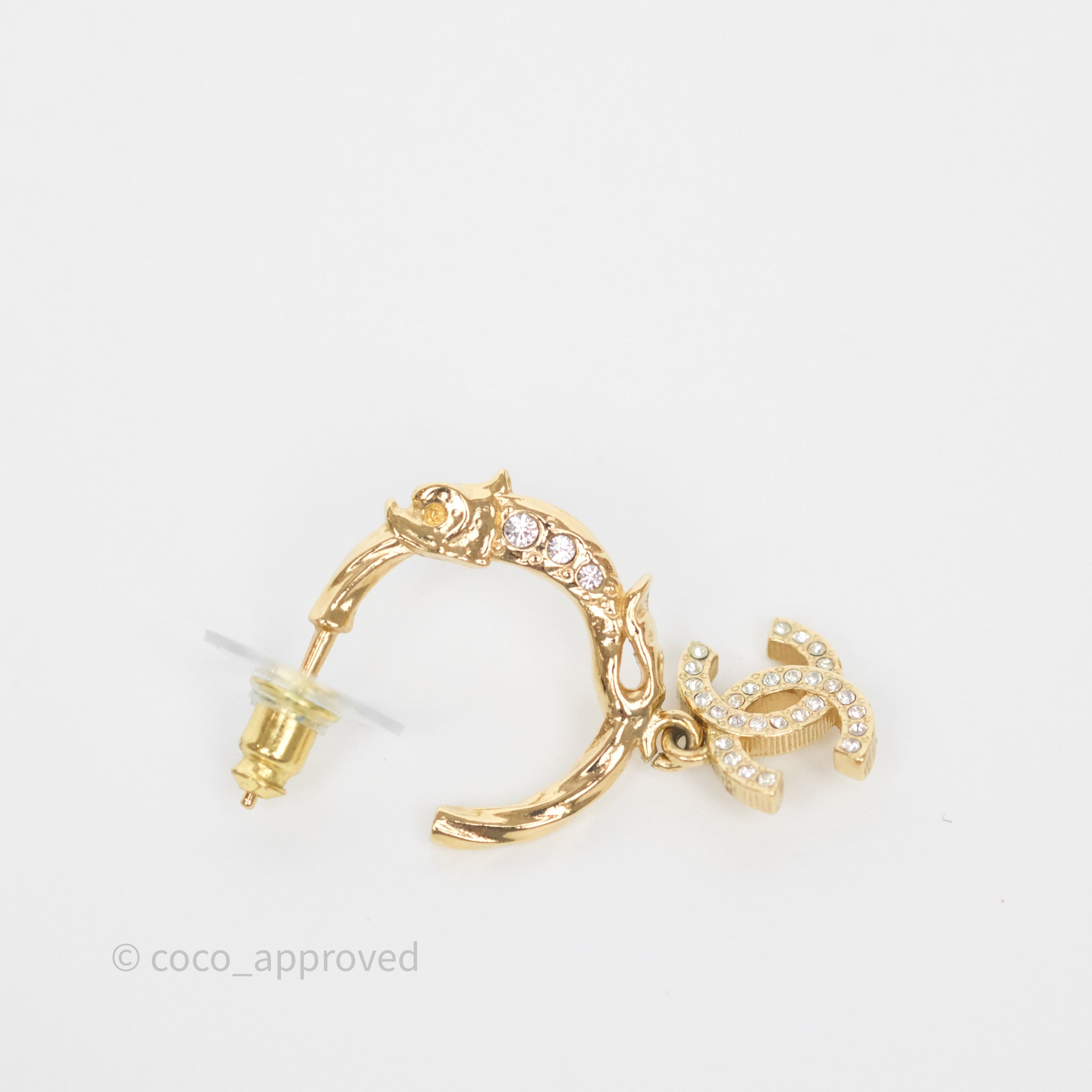 Chanel CC Crystal Hoop Earrings for Women - 23V Gold Tone Luxury Fashion Jewelry - Perfect for Parties, Weddings & Special Occasions