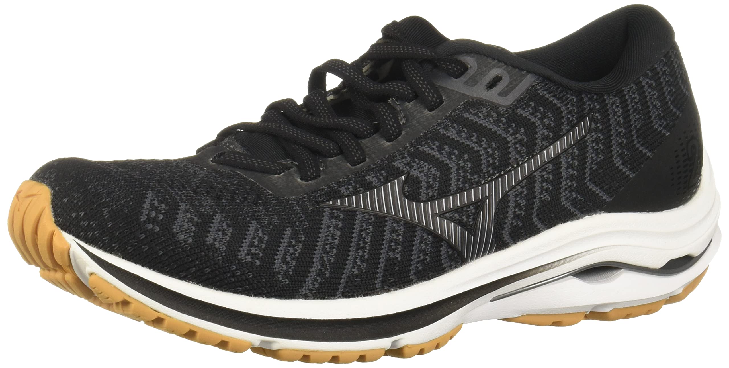 Mizuno Women's Wave Rider 24 Waveknit Running Shoes - Black/Dark Shadow - Size 11.5 US - Lightweight Cushioned Sneakers for Jogging, Gym Workouts & Daily Walking