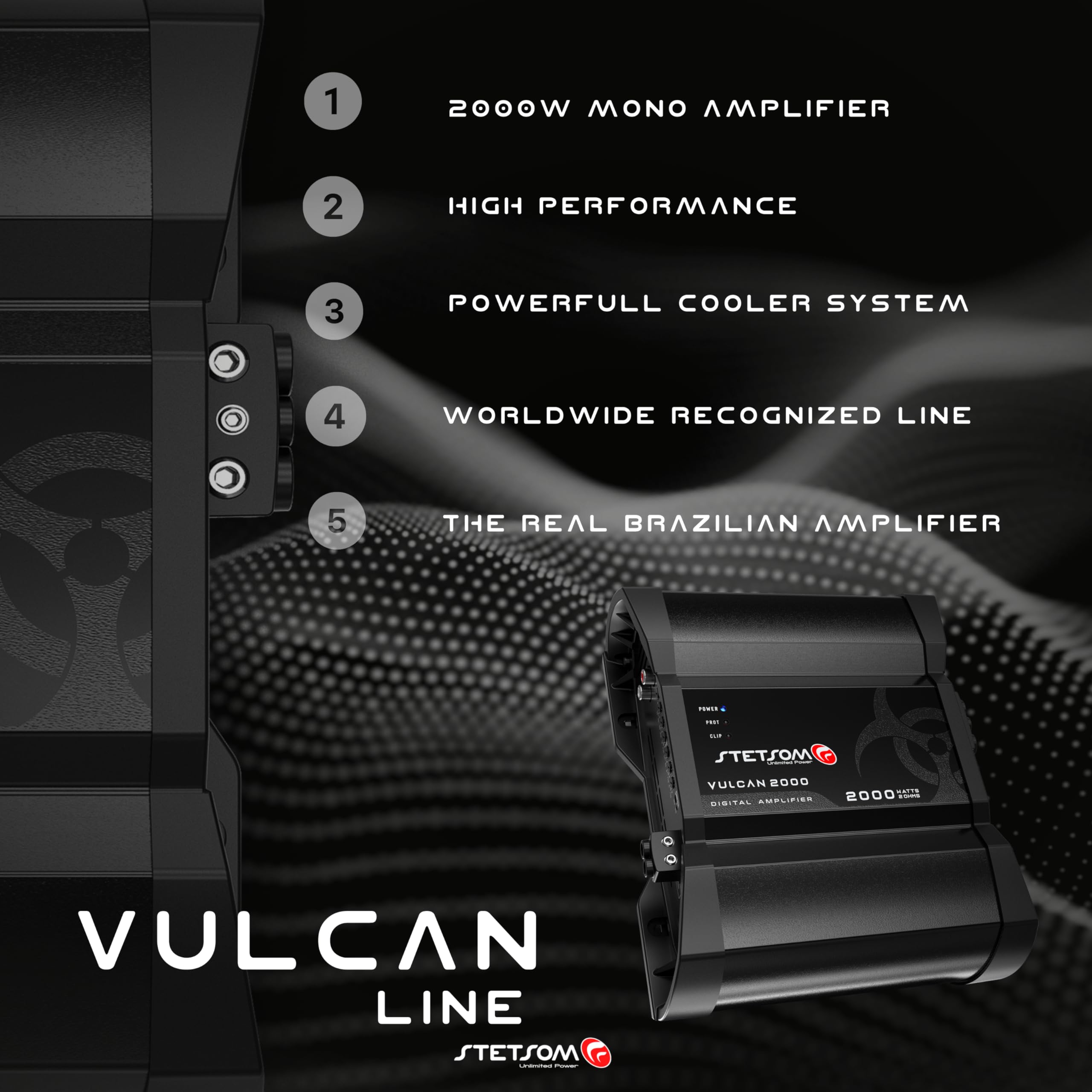 Stetsom Vulcan 2000 1 Ohm Car Amplifier - 2000W RMS Mono Full Range Power, 1Ω Stable HD Audio with Crossover & Bass Boost | Perfect for Car Stereo, Subwoofer & Speaker Systems | Enhanced with Smart Cooling Technology for Long Drives & Bass-Heavy Music