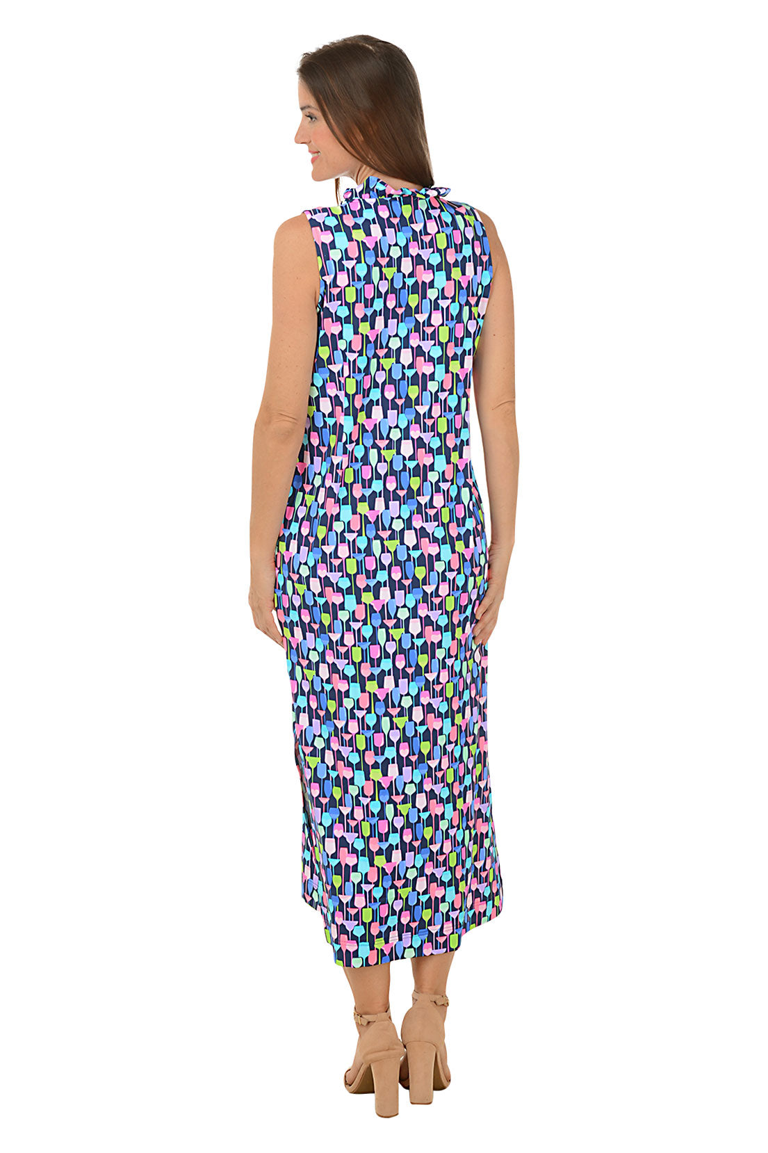 UPF50+ Sun Protection Ruffle Neck Sleeveless Maxi Dress for Women - Perfect for Beach Vacations, Summer Parties & Outdoor Weddings