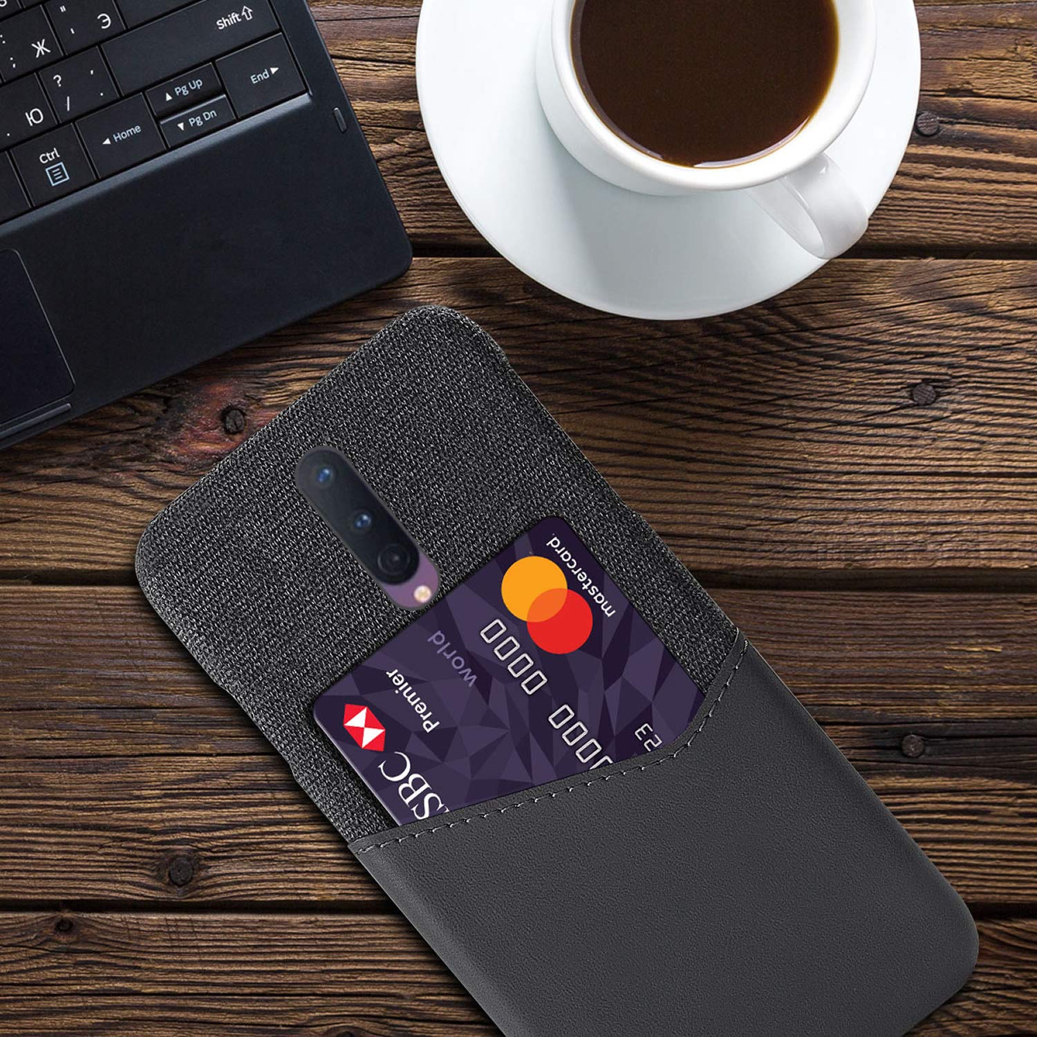 Premium PU Leather Ultra Slim Shockproof OnePlus 8 Phone Case with Card Holder - Nylon Bumper Cover for OnePlus 8 (Grey) | Perfect for Work, Travel & Everyday Protection
