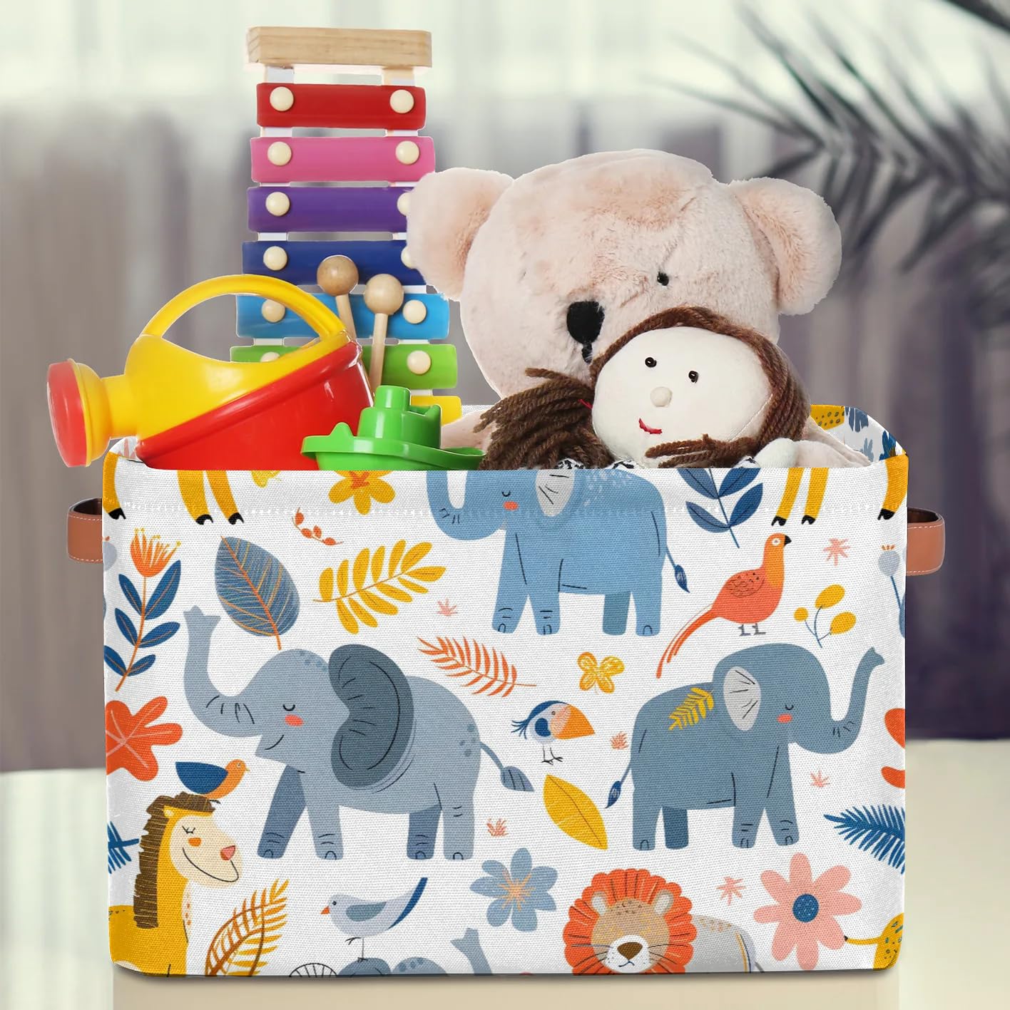Cartoon Elephant Fabric Storage Bins with Handles - Large Decorative Collapsible Baskets for Shelves & Closet Organizers (2-Pack) - Perfect for Home Organization, Clothes, Toys & Nursery Storage