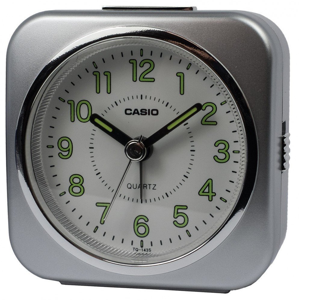 Casio TQ-143S-8EF Digital Alarm Clock with Wake Up Timer - Compact LED Display for Bedroom, Office, Dorm & Travel | Easy-to-Read Time, Snooze Function, Battery Backup