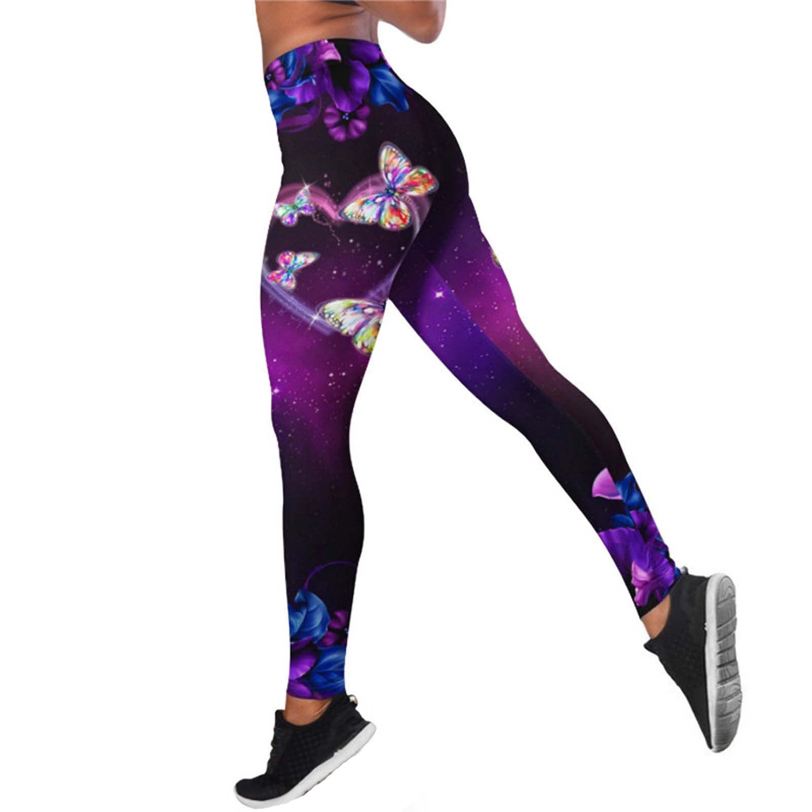 Butterfly Print High Waist Yoga Pants for Women - Tummy Control Workout Leggings - Sexy Fitness Apparel for Gym, Running & Casual Wear