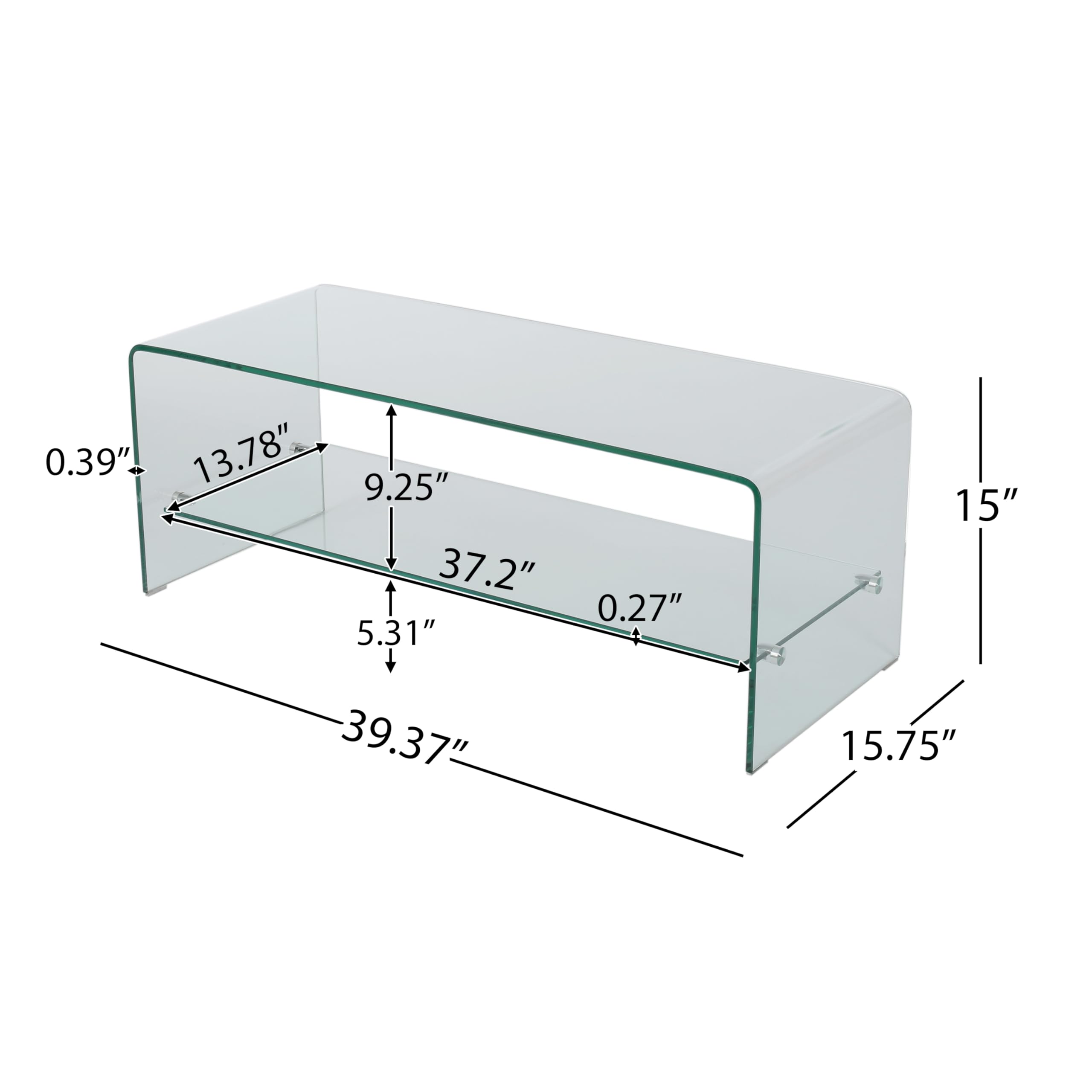 Christopher Knight Home Bartlet Tempered Glass TV Stand - Clear Modern Entertainment Center for Living Room, Bedroom & Home Theater
