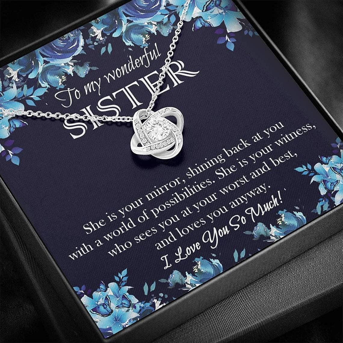 Sister's Love Knot Necklace - Birthday Gift for Sister with Message Card & Box - Perfect for Christmas & Special Occasions