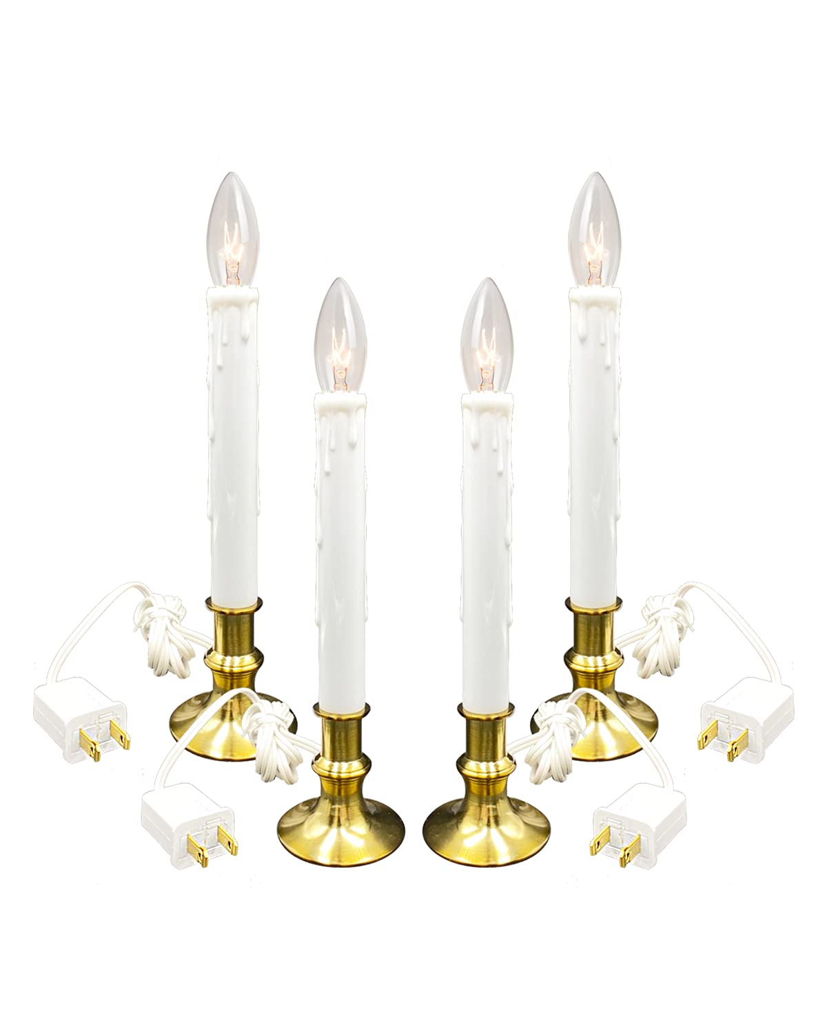 8/16 Hour Timer Window Candles with Heavy Brush Brass Base - 4 Pack Set for Home Decor, Weddings, and Romantic Ambiance