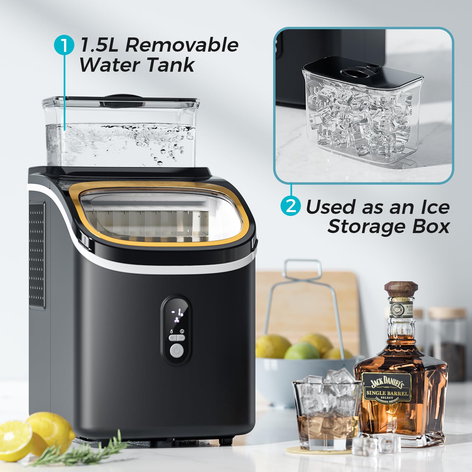 Kismile Countertop Ice Maker Machine - 33Lbs/Day, 16 Ice Cubes in 5-18 Mins, 1.5L Detachable Water Tank, 24H Timer & Self-Cleaning Function | Portable Ice Cube Maker for Home, Office, Party, RV, Camping & Outdoor Activities