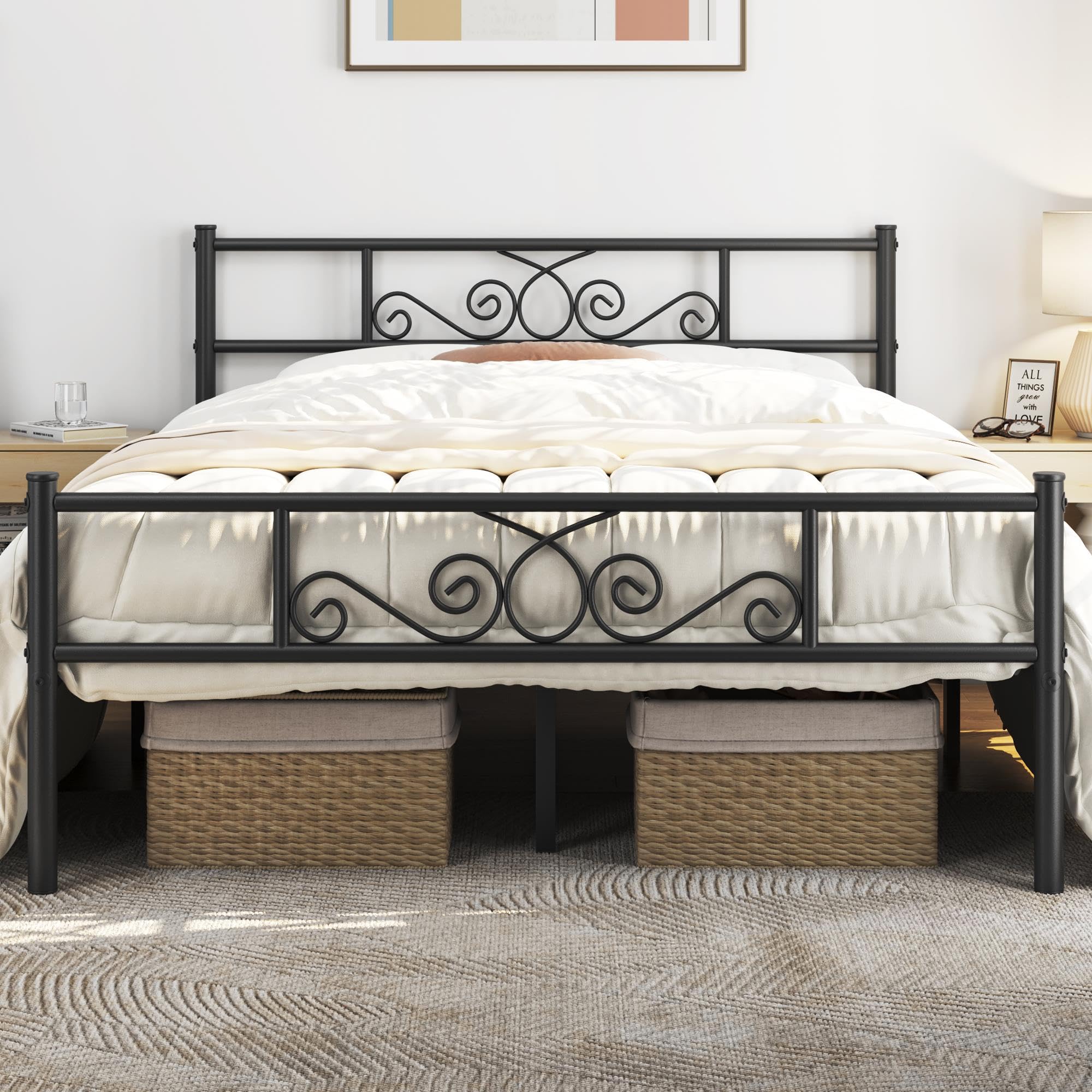 Yaheetech Full Size Metal Bed Frame with Headboard & Footboard - Sturdy Platform Bed No Box Spring Needed, Easy Assembly, Black - Perfect for Bedrooms, Guest Rooms & Dorm Rooms