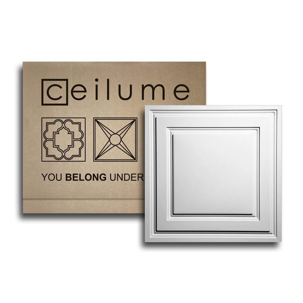 Ceilume 2x2 Ceiling Tiles - Stratford Ultra-Thin Feather-Light White Drop Ceiling Panels for 1
