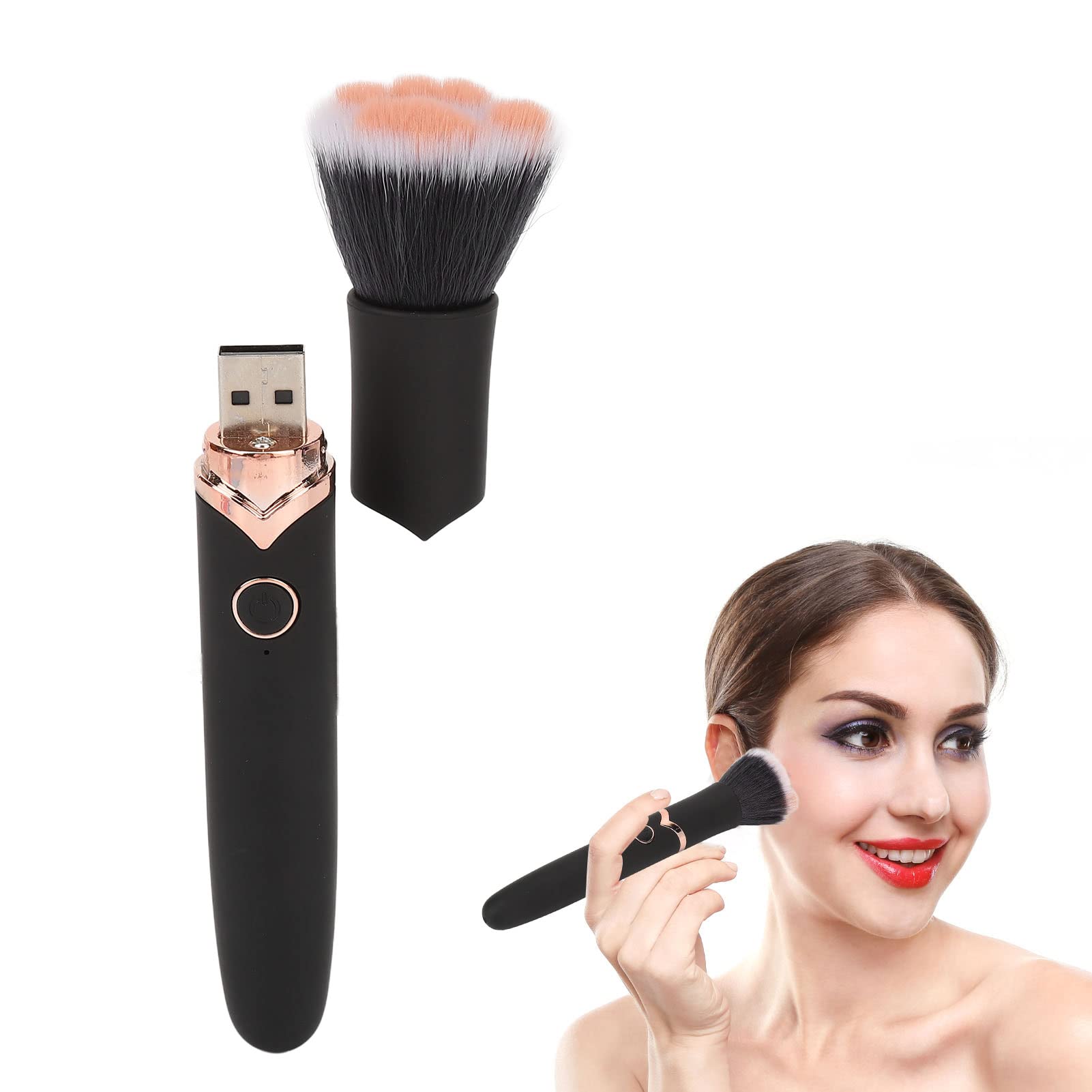 10-Speed Electric Makeup Brush with Vibration - Loose Powder & Contouring Brush for Flawless Airbrush Finish | Professional Makeup Blending & Massage Tool (Black) | Perfect for Daily Makeup, Salon Use & Travel Beauty Routine