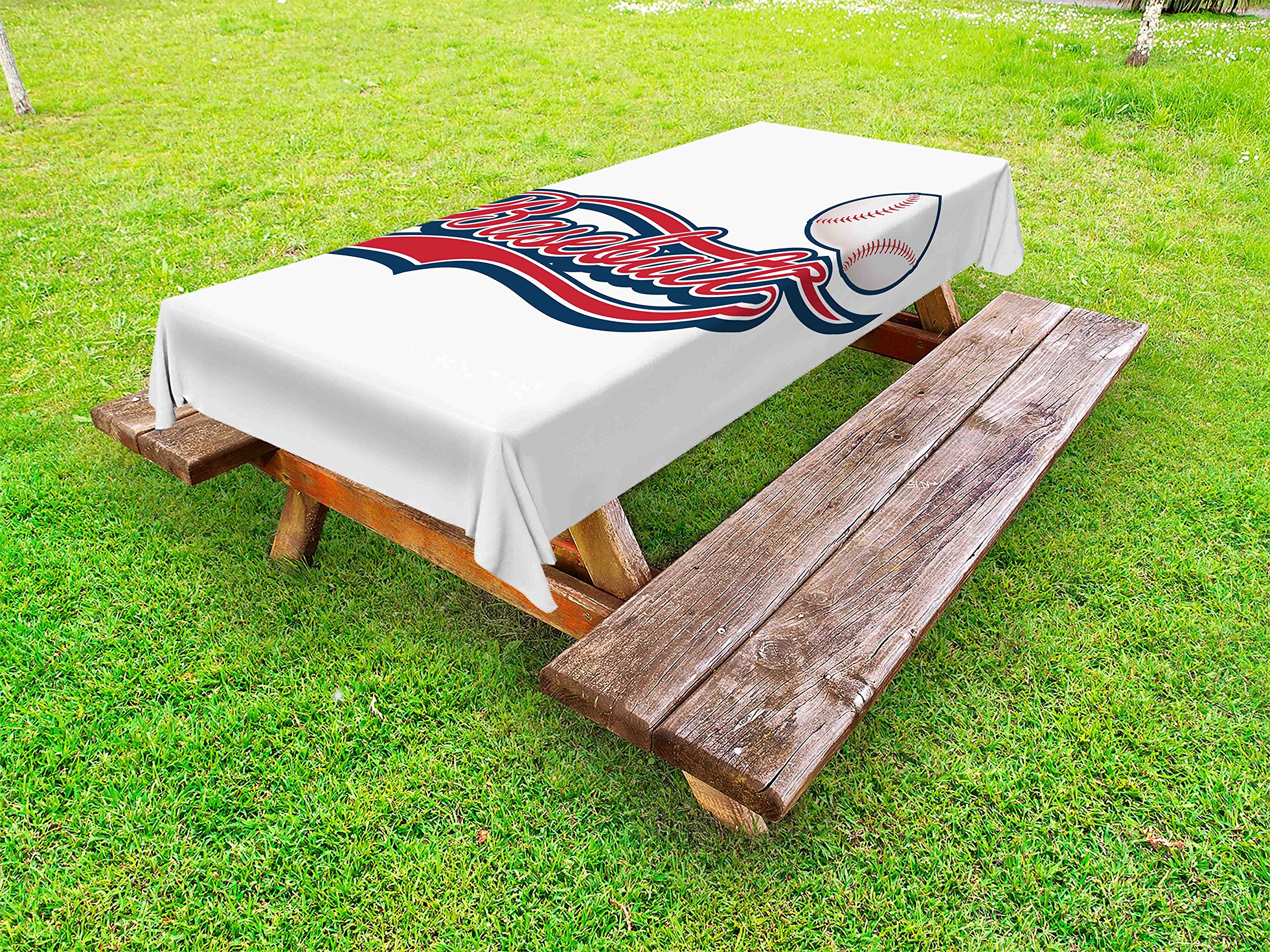 Ambesonne Washable Outdoor Picnic Tablecloth - Baseball Themed Decorative Table Cover 58x84 Inches, Night Blue Red White - Perfect for BBQs, Sports Parties & Picnics in Parks