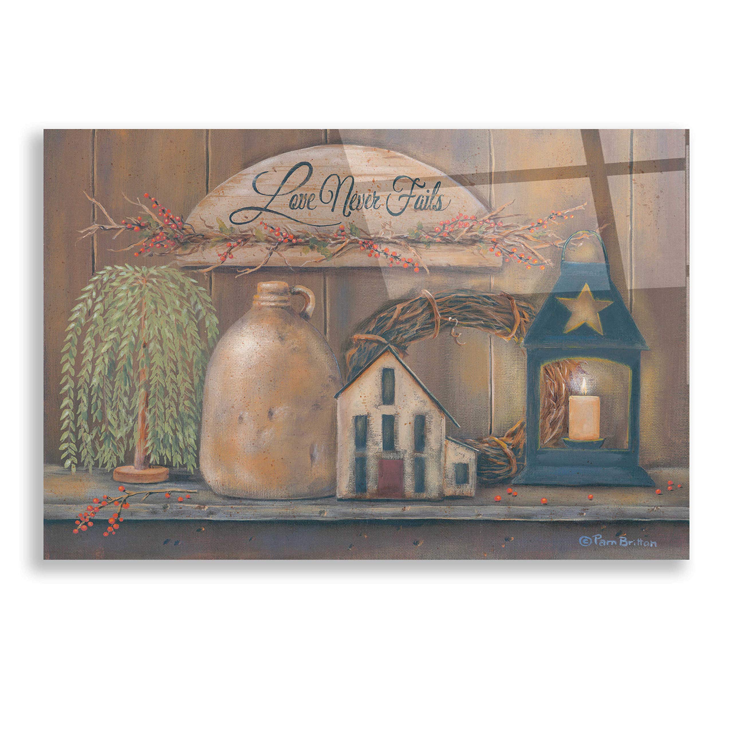 Pam Britton 'Love Never Fails' Acrylic Glass Wall Art - 24x16 Inches Inspirational Home Decor for Living Room, Bedroom & Office
