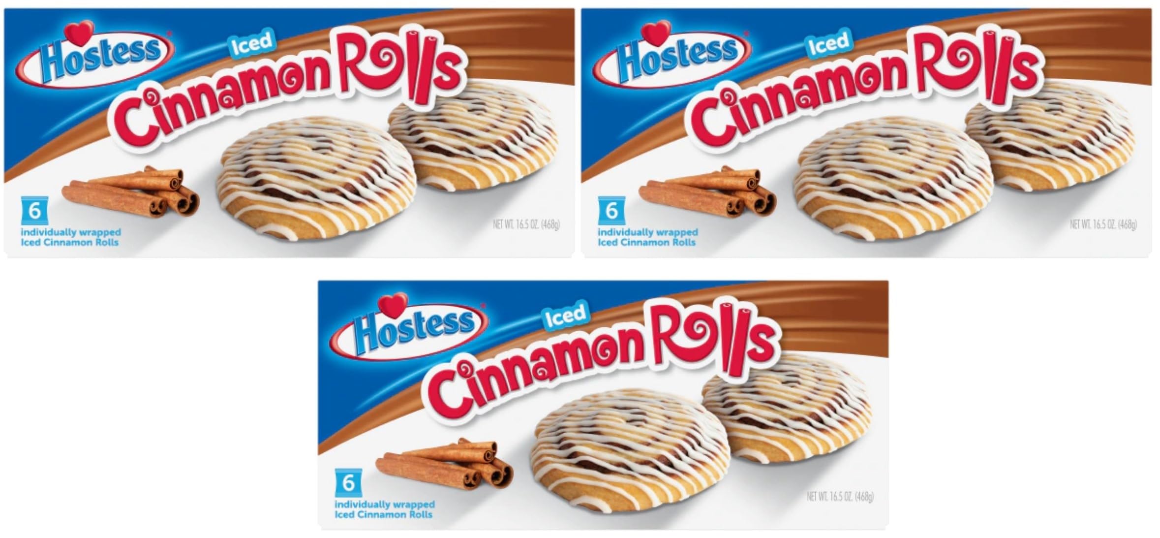 Delicious Iced Cinnamon Rolls - 16.5 Fl Oz (Pack of 3) - 6 Individually Wrapped Sweet Rolls - Perfect for Breakfast, Snacks & Holiday Baking
