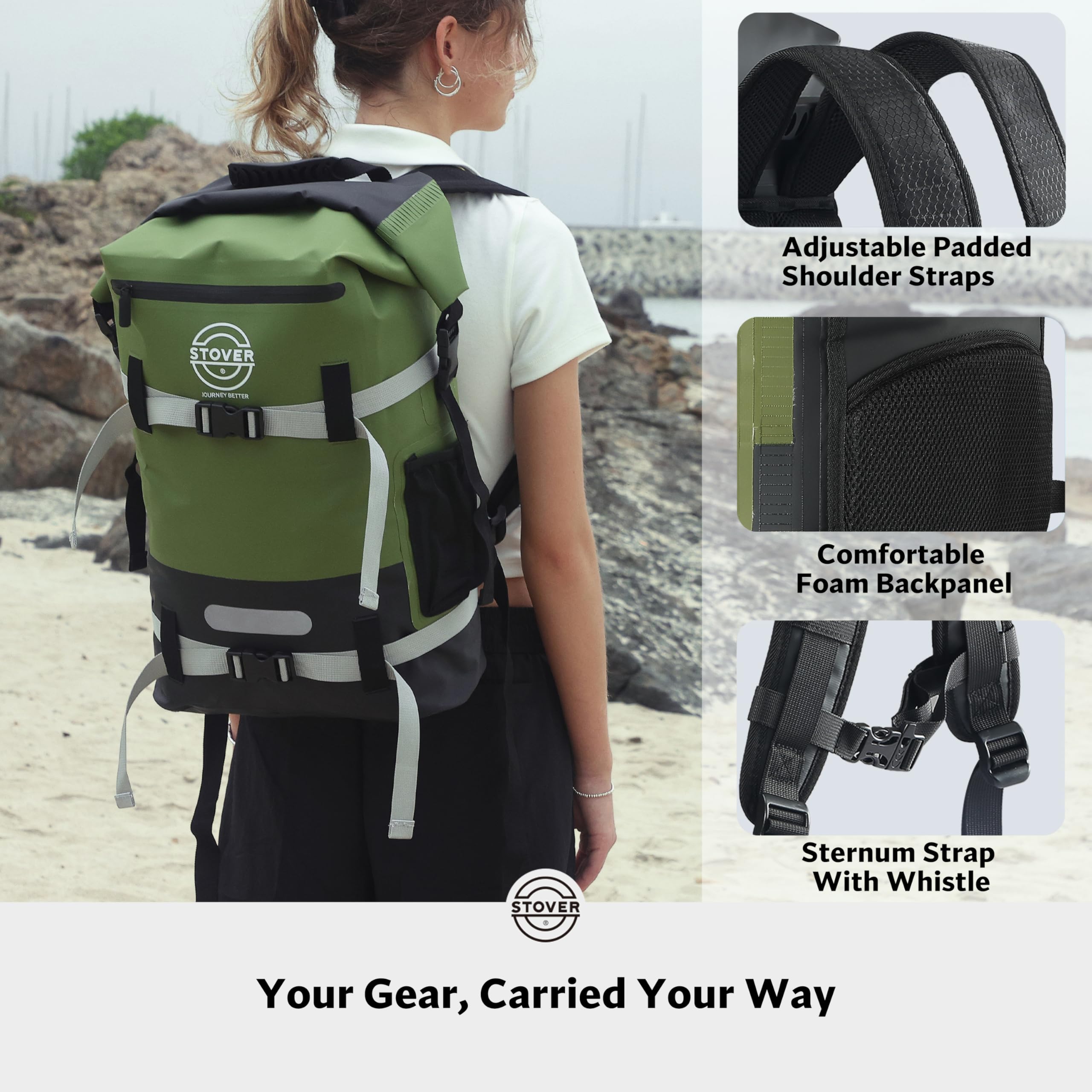 **STOVER 5L/10L/25L/30L/40L/55L Waterproof Dry Backpack – Heavy-Duty Roll Top Floating Dry Bag for Kayaking, Hiking, Camping, Fishing, Beach & Outdoor Adventures – Ideal for Travel, Motorcycles & Water Sports (Green)**