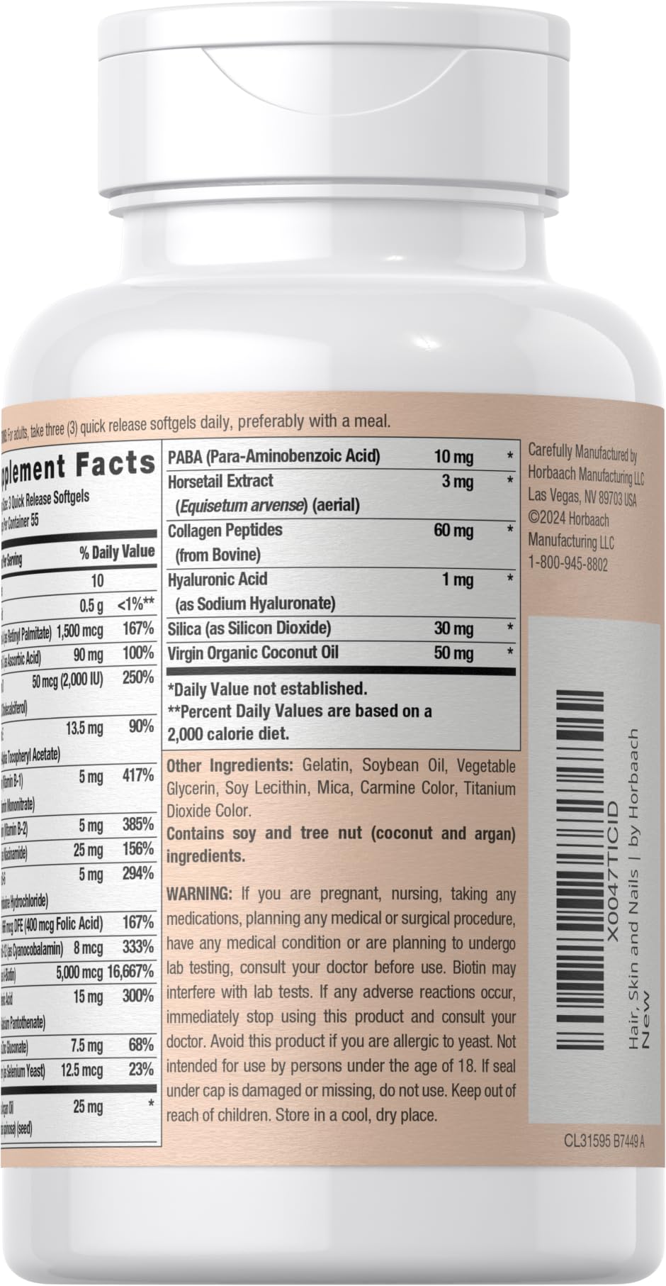 Coera Hair, Skin and Nails Vitamins with Biotin, Collagen & Moroccan Argan Oil - 165 Softgels | Non-GMO, Gluten Free Supplement for Men & Women | Promotes Healthy Hair Growth, Strong Nails & Radiant Skin | Perfect for Daily Beauty Routine & Wellness Support