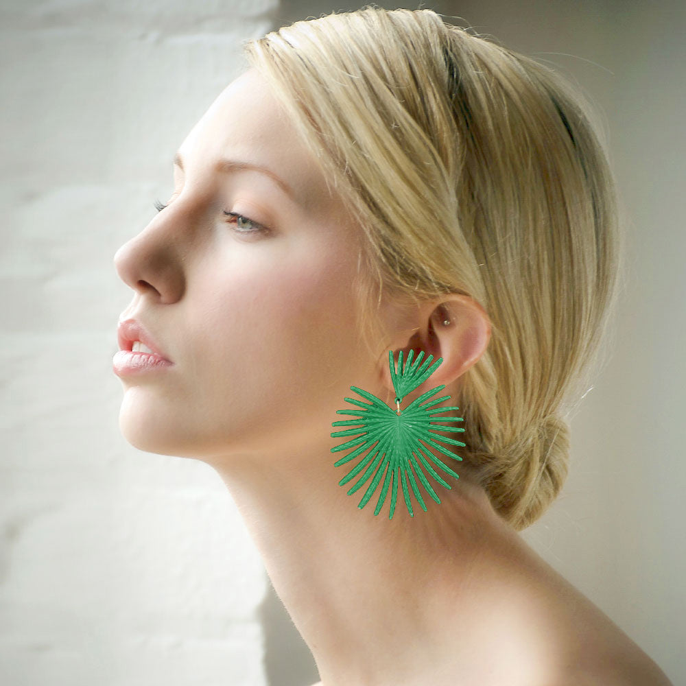 Abstract Spike Green Metal Dangle Fashion Earrings for Women - Trendy Runway & Headshot Statement Jewelry - Perfect for Parties, Photo Shoots & Special Occasions - 579908