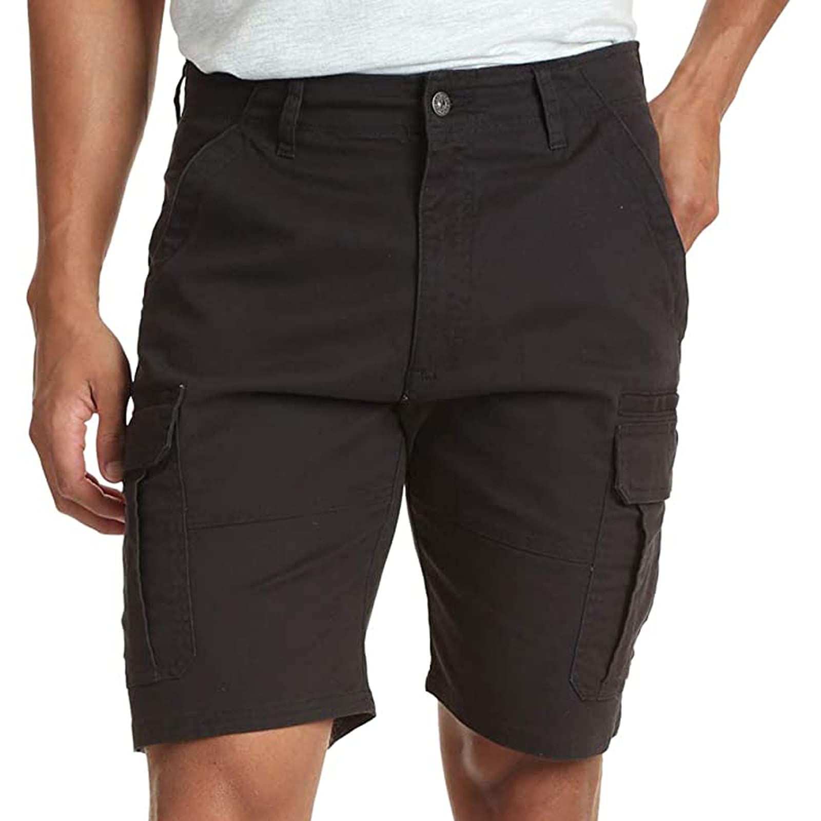 Men's Stretch Cargo Shorts with Multiple Pockets - Flat Front Woven Twill Cotton Work & Hiking Pants for Outdoor Activities, Camping, and Casual Wear