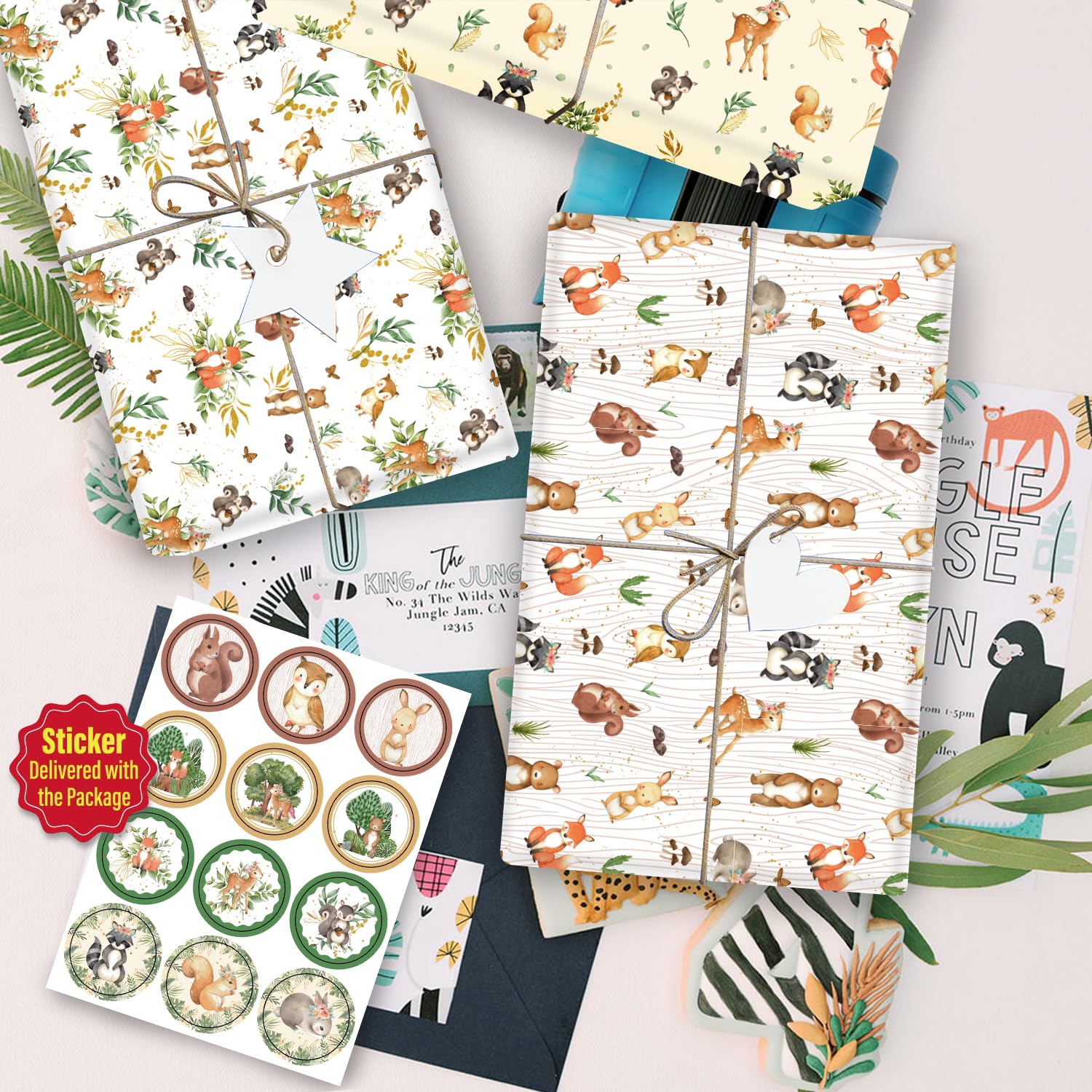 Premium Woodland Wrapping Paper for Baby Shower - 8 Large Sheets (27