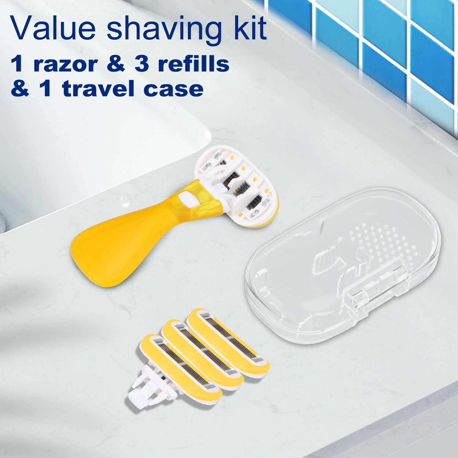 Mini Travel Razors for Women - 5-Blade Shaving Razor with 3 Refills & Travel Case, Extra Smooth On-The-Go Shaver, Portable Shaving Kit for Women (Lemon Yellow) - Perfect for Gym, Vacation & Business Trips