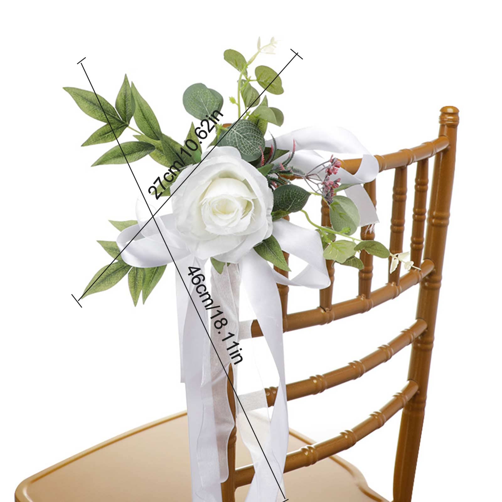 8 Pack Faux Wedding Chair Back Flowers - Assorted Roses & Greenery Bouquets for Wedding Chair Decorations, Ceremony Arch Floral Arrangements - Perfect for Indoor/Outdoor Weddings, Bridal Showers & Special Events