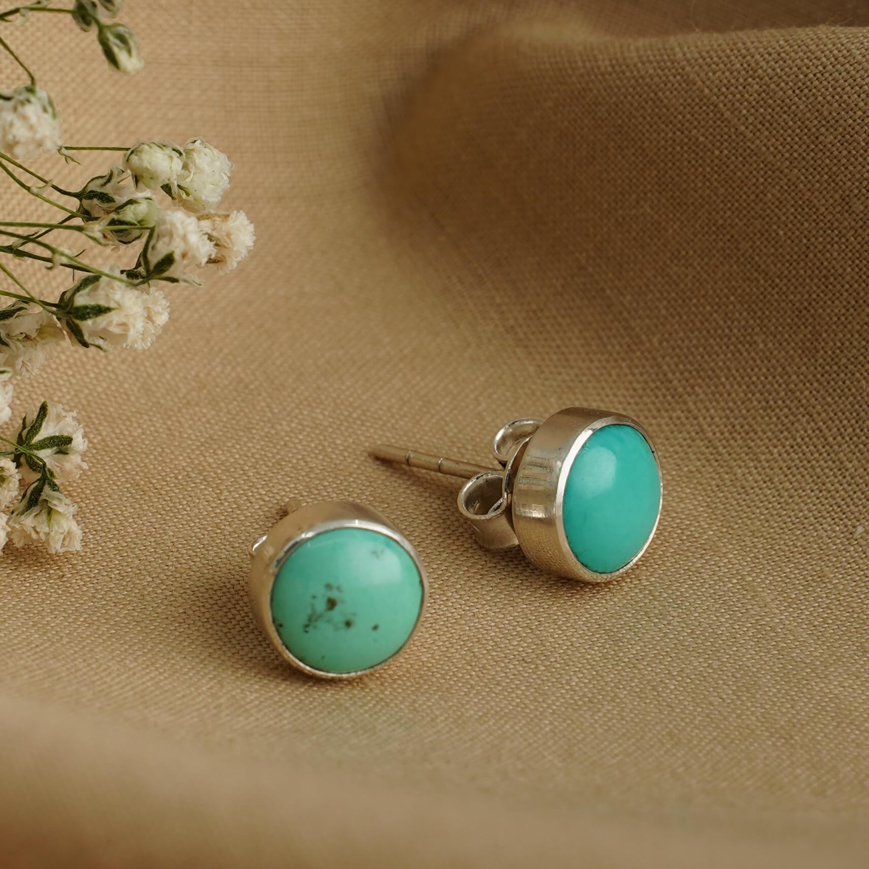 925 Sterling Silver Stud Earrings for Women - Turquoise Gemstone, Minimalist Round Design, Hypoallergenic & Lightweight, December Birthstone Jewelry - Perfect for Gifts, Everyday Wear & Special Occasions