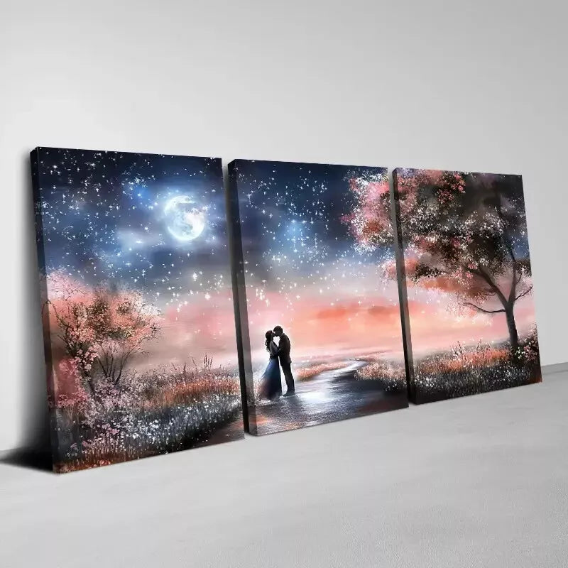 3-Piece Romantic Couple Moonlight Wall Art Set - 50x70cm Framed Canvas Prints | High Quality Australian Made | Perfect for Bedroom, Living Room & Wedding Gift