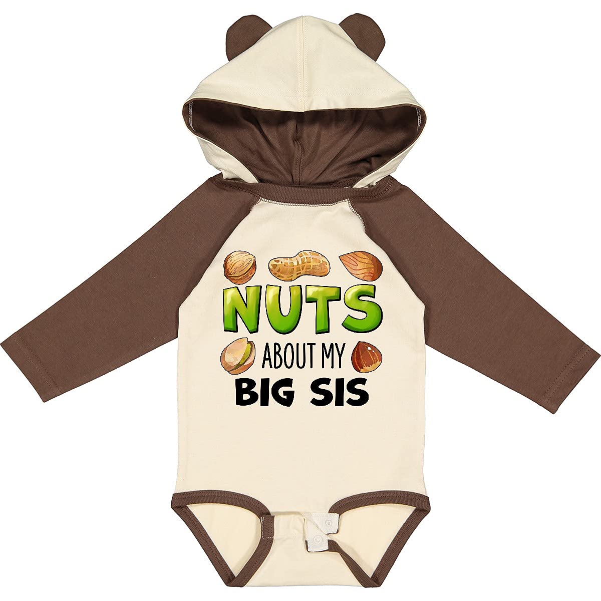 Inktastic Nuts About My Big Sis Peanut Almond Pistachio Long Sleeve Baby Bodysuit - Cute Sibling Matching Outfit for Family Photos & Special Occasions