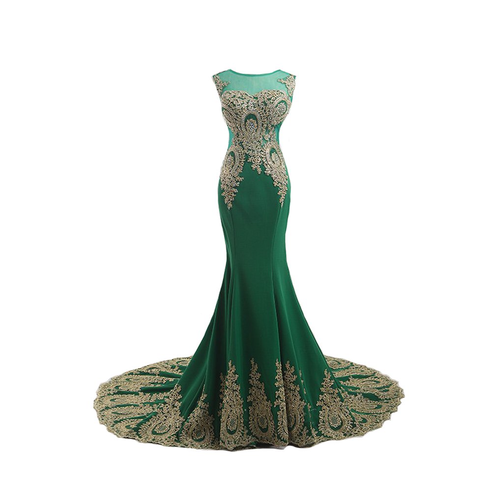Kivary® Gold Lace Mermaid Evening Dress - Elegant Green Tulle Formal Gown for Prom, Homecoming, Wedding Guest & Special Occasions