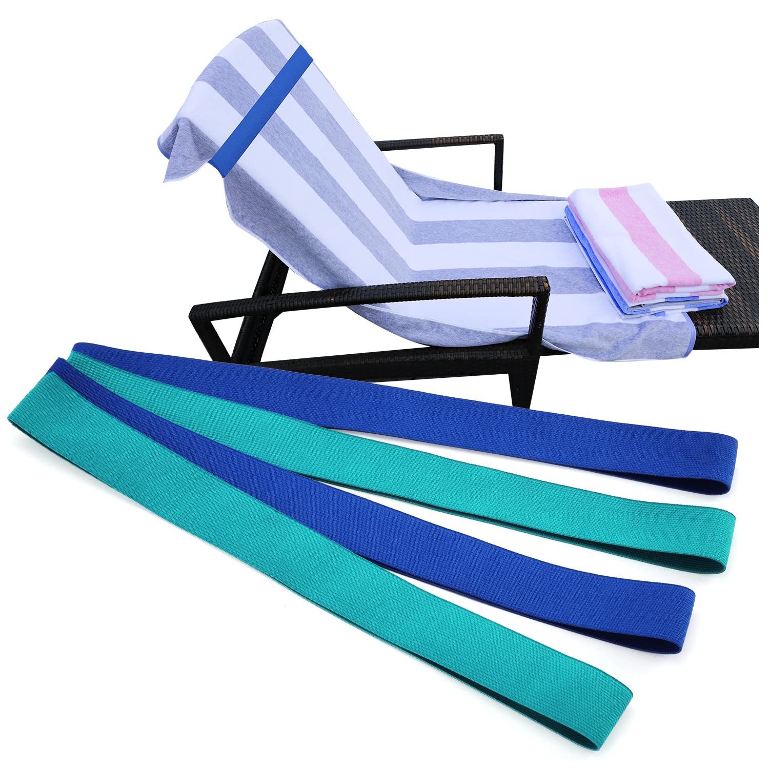 4 Pack Stretch Silicone Beach Towel Clips - Blue & Turquoise, Secure Towels on Beach, Pool, Cruise Chairs, Perfect for Outdoor Lounging and Travel Accessories