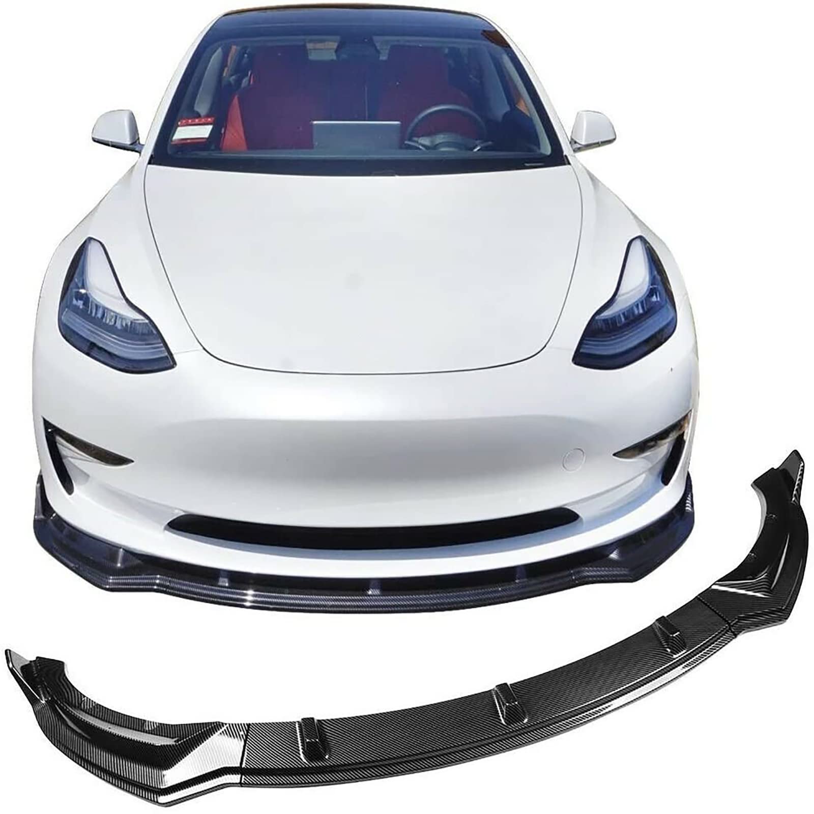 YOUNGERCAR Model 3 Front Lip Spoiler for Tesla Model 3 2017-2022 | Carbon Fiber & ABS Painted Front Bumper Splitter | Enhance Style & Aerodynamics for Street & Track Performance