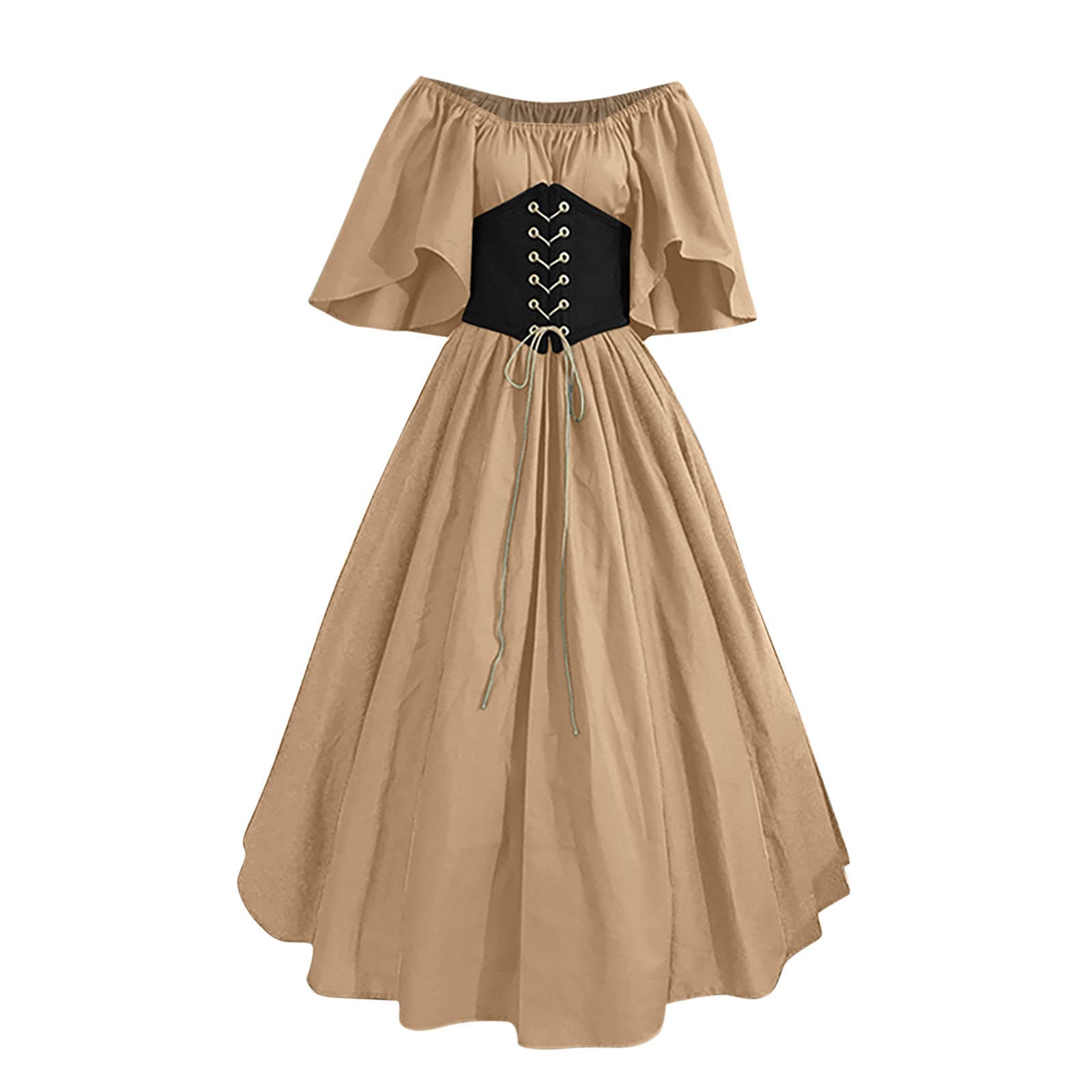 Vintage Halloween Dresses for Women - Medieval Gothic Patchwork Renaissance Costume | Retro Irish Long Dress in C-Beige | Size Medium | Perfect for Halloween Parties, Cosplay & Renaissance Fairs