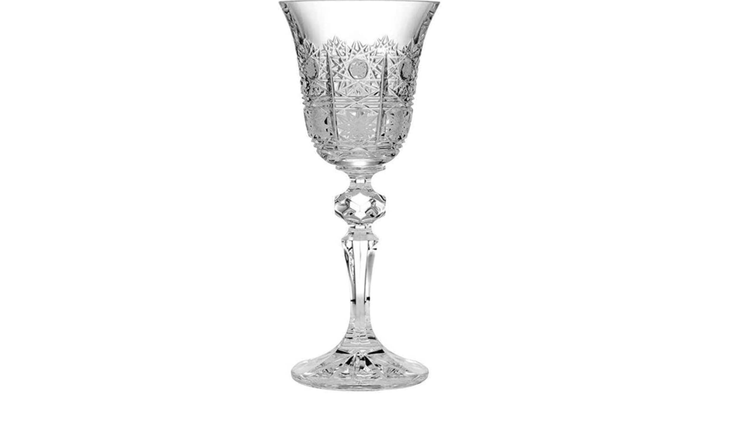 Hand-Cut Czech Bohemian Crystal Liqueur Glasses Set of 6 - 2oz/60ml Elegant Vintage Lace Design for Vodka, Sherry, Brandy & Whiskey - Perfect Wedding, Birthday, Housewarming & Anniversary Gift for Home Bar & Entertaining