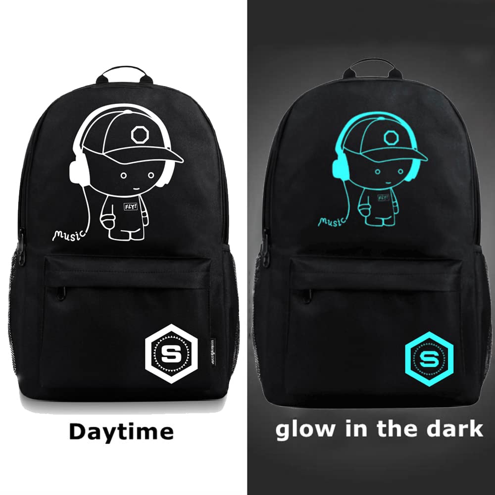 FLYMEI Anime Luminous Backpack with USB Charging Port - 17 Inch Cool School Backpack for Teen Boys & Girls - Durable Laptop Backpack for Men - Black | Perfect for School, College, Travel & Daily Commute