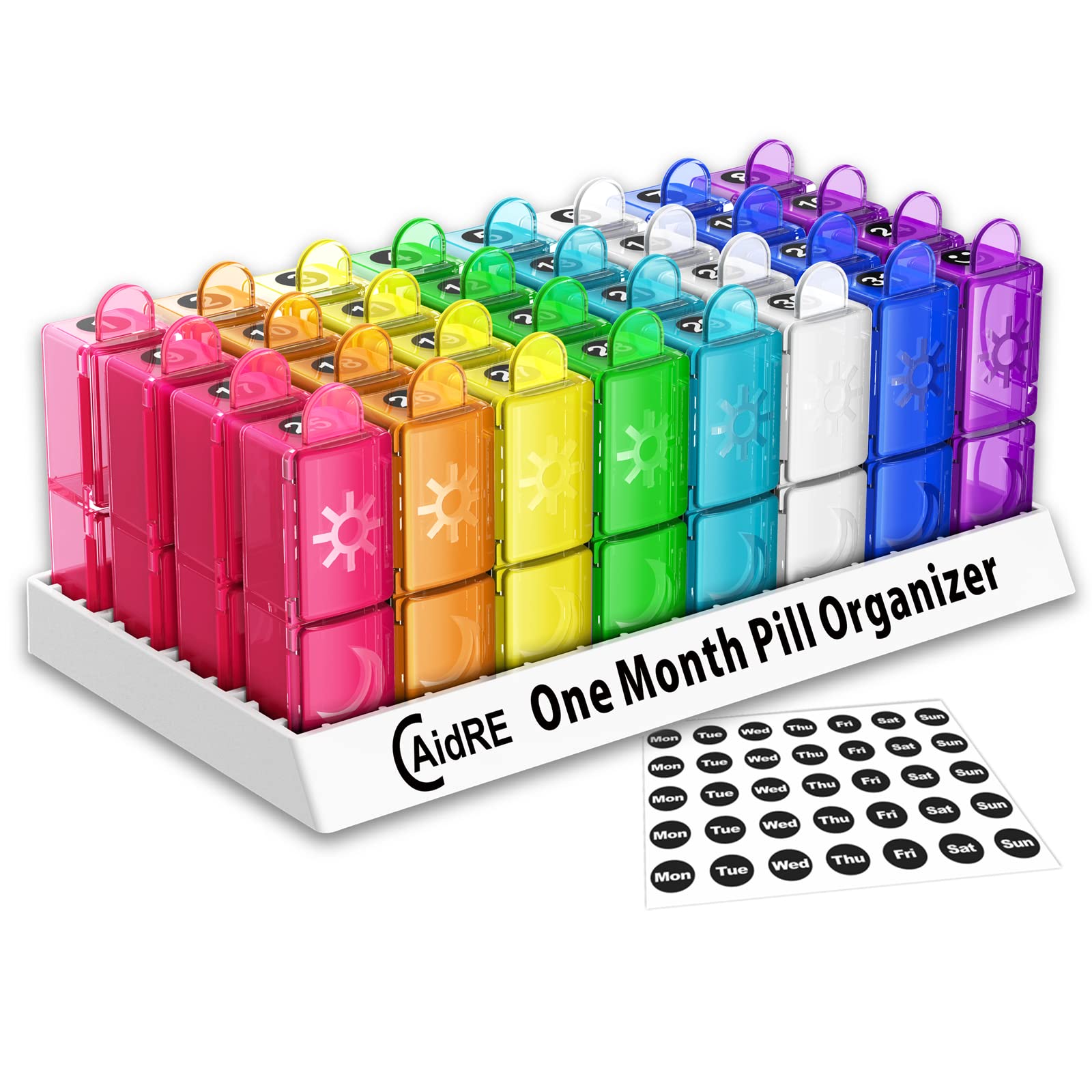 CAidRE 30-Day AM/PM Pill Organizer - 31 Compartments for Daily Vitamins, Fish Oil & Supplements | Perfect for Travel, Medication Management & Weekly Pill Dispenser