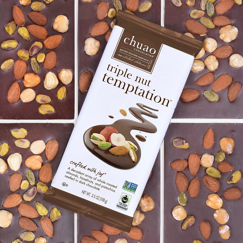 Chuao Chocolatier Triple Nut Temptation Dark Chocolate Bars - Gourmet 70% Cocoa Snacks - 10 Pack (2.8oz Each) - Perfect for Gift Baskets, Birthdays, Thank You Gifts & Care Packages - Ideal for Holiday Parties, Office Treats & Chocolate Lovers