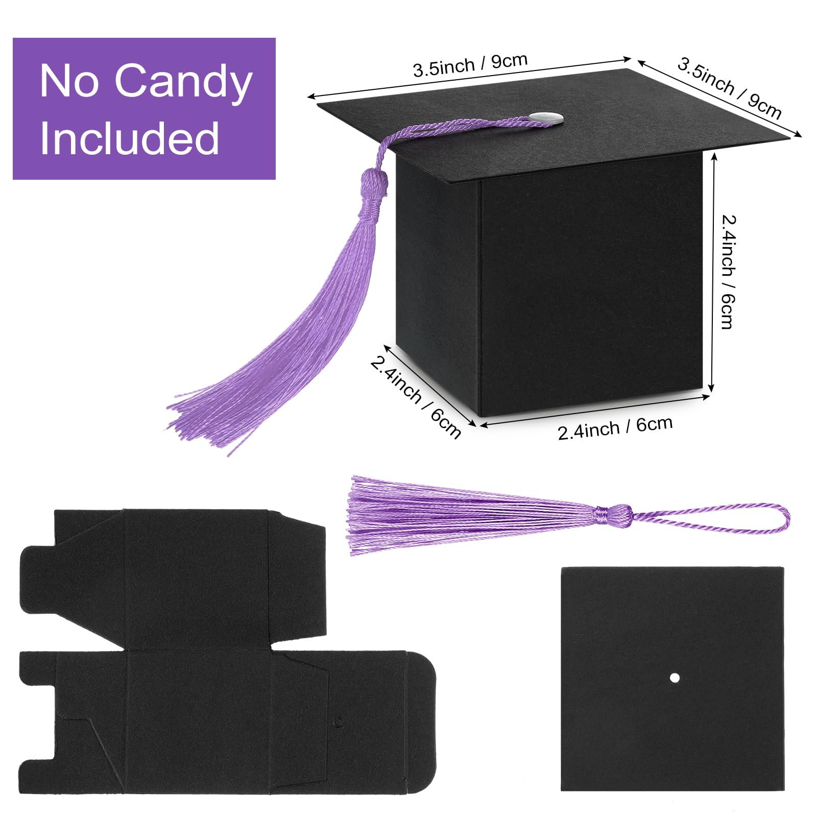 Bememo 100-Pack Purple Graduation Candy Boxes with Tassel - Class of 2025 Graduation Party Favors, Cap Gift Boxes & Centerpieces for Graduation Ceremony, School Events & College Celebrations
