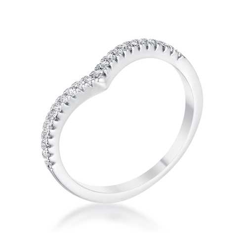 0.22Ct Rhodium Plated CZ Chevron Ring for Women - Elegant Stackable Wedding Band, Anniversary Gift, Party & Everyday Wear