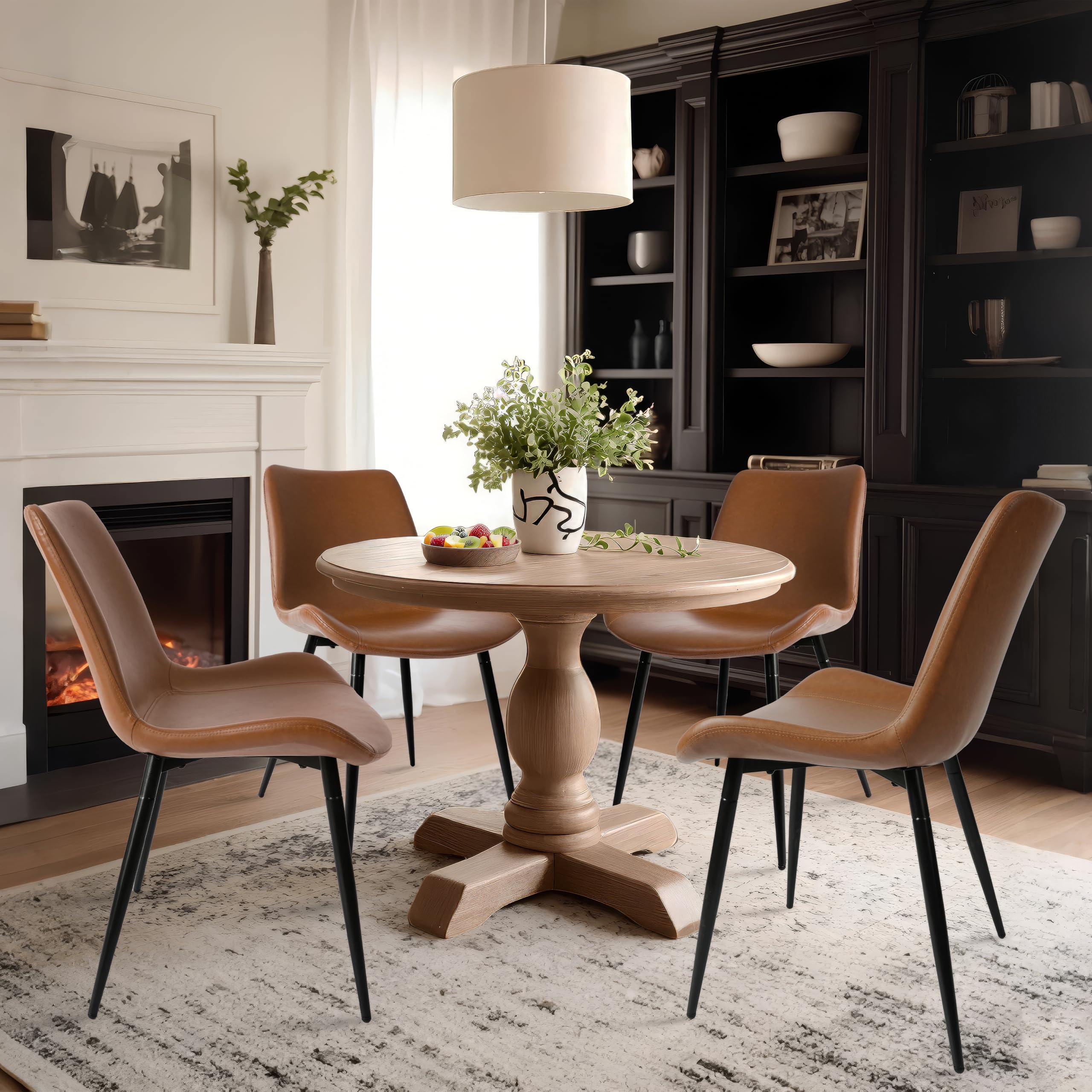 4-Piece Faux Leather Dining Chair Set - Modern Armless Upholstered Kitchen Chairs with Black Metal Legs - Comfortable Restaurant & Living Room Accent Chairs for Home, Office, and Cafe Use