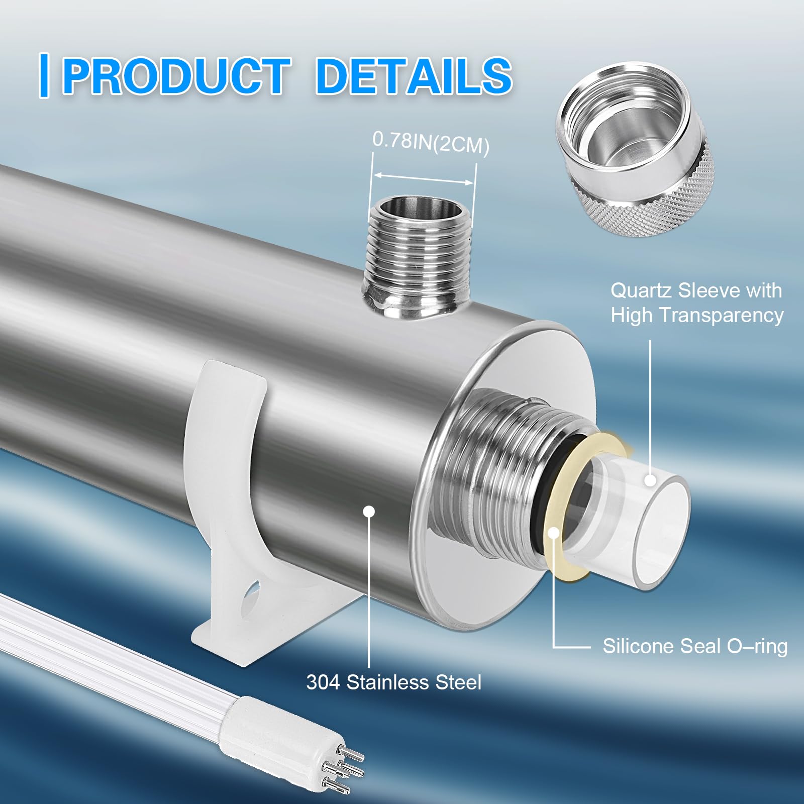 TAISHAN Whole House UV Water Purifier and Sterilizer System - 2GPM, 21W, 110V with 1 UV Lamp + 1 Quartz Sleeve - Removes Bacteria, Viruses for Clean Drinking Water - Perfect for Home, RV, Cabin Water Filtration