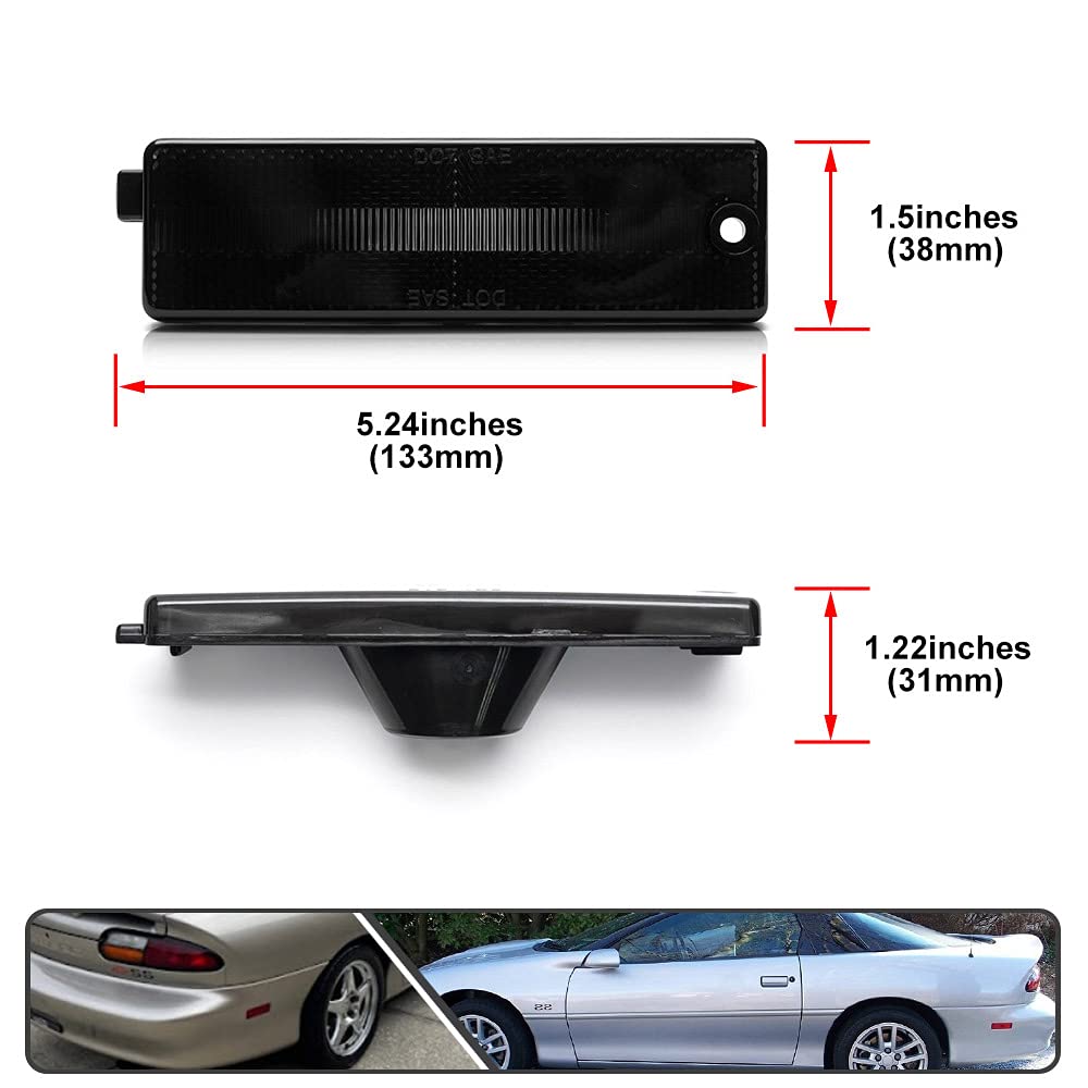 2Pcs Red LED Rear Side Marker Lights for Chevy Camaro 1993-2002 - Smoked Lens Turn Signal Light with Red LED Bulbs - Perfect for Night Driving & Car Customization