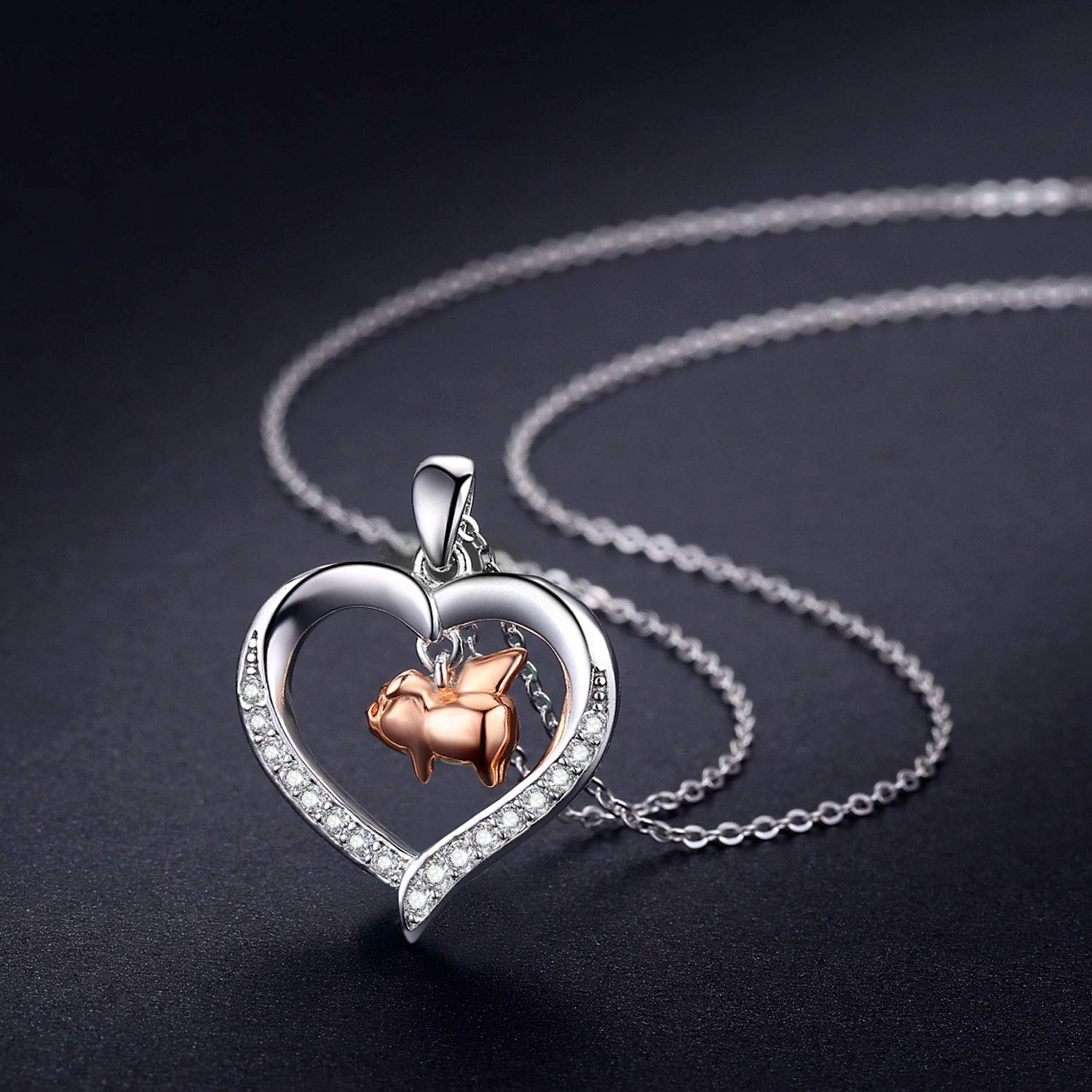 Cute Animal Necklace S925 Sterling Silver - Forever Love Heart Pendant Jewelry for Women, Mom, Birthday & Mother's Day Gifts | Perfect for Everyday Wear, Special Occasions & Gift Giving