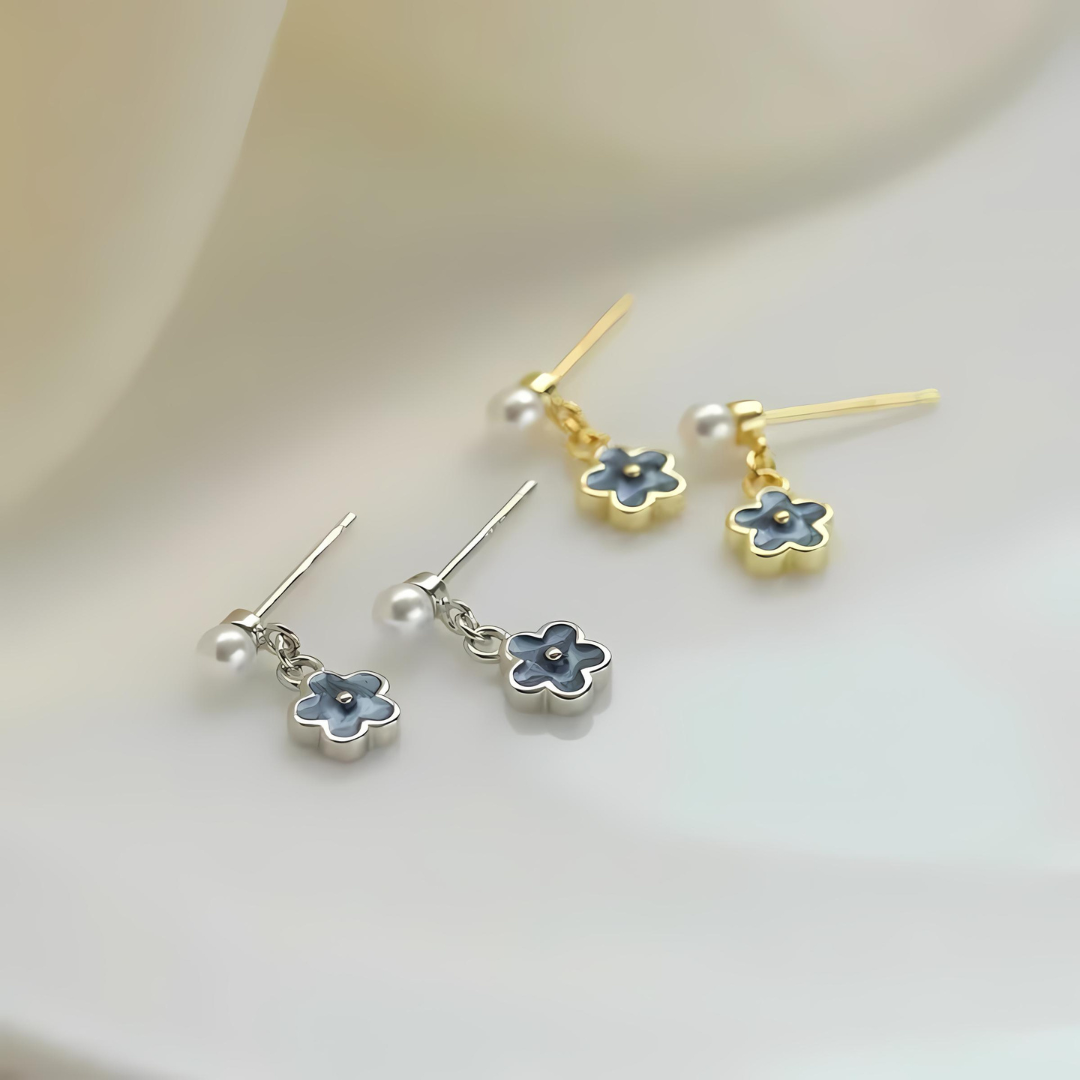 Enamel Little Flower Pearl Drop Earrings HE6493 - Elegant Dainty Jewelry for Women, Perfect for Weddings, Parties & Everyday Wear