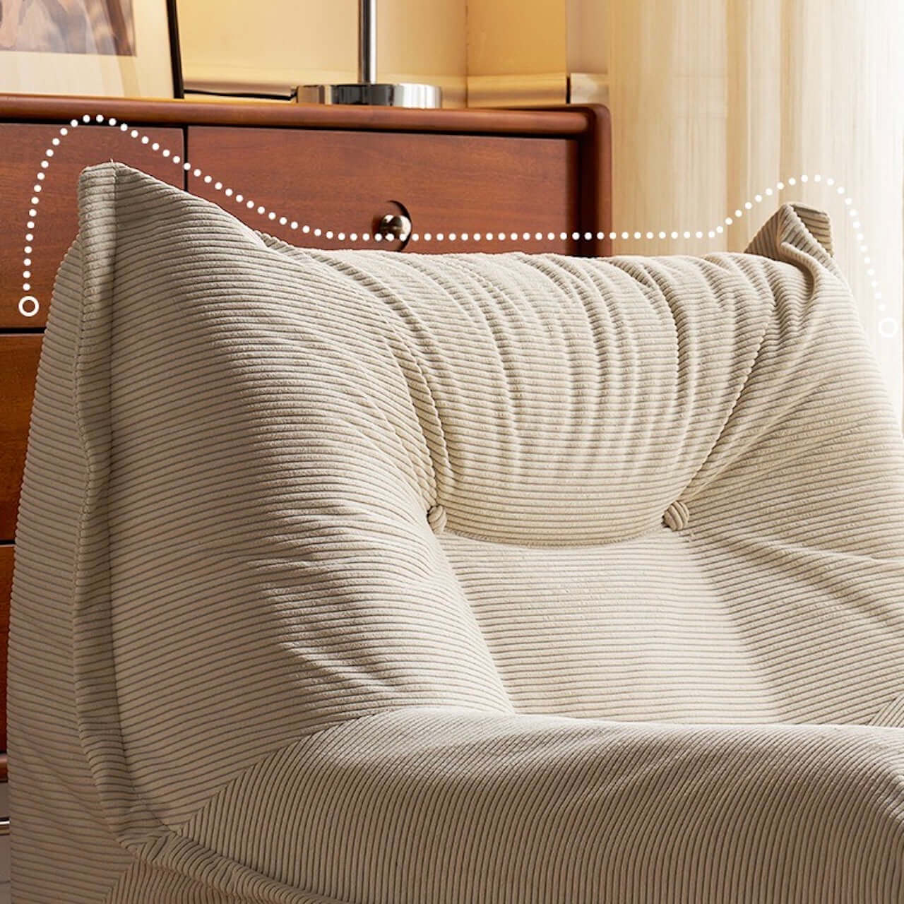 Comfortable White Corduroy Caterpillar Lounge Chair - Single Sofa Soft Recliner for Living Room, Bedroom & Office Relaxation