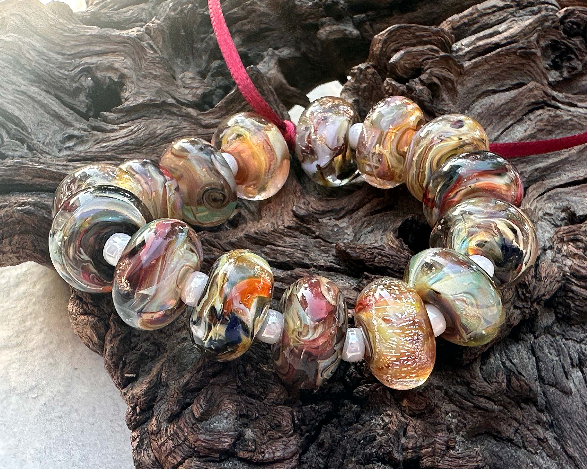 15-Piece Multicolor Brown Swirl Glass Lampwork Beads Set for Jewelry Making - DIY Bracelets, Necklaces, and Craft Projects (SRA)