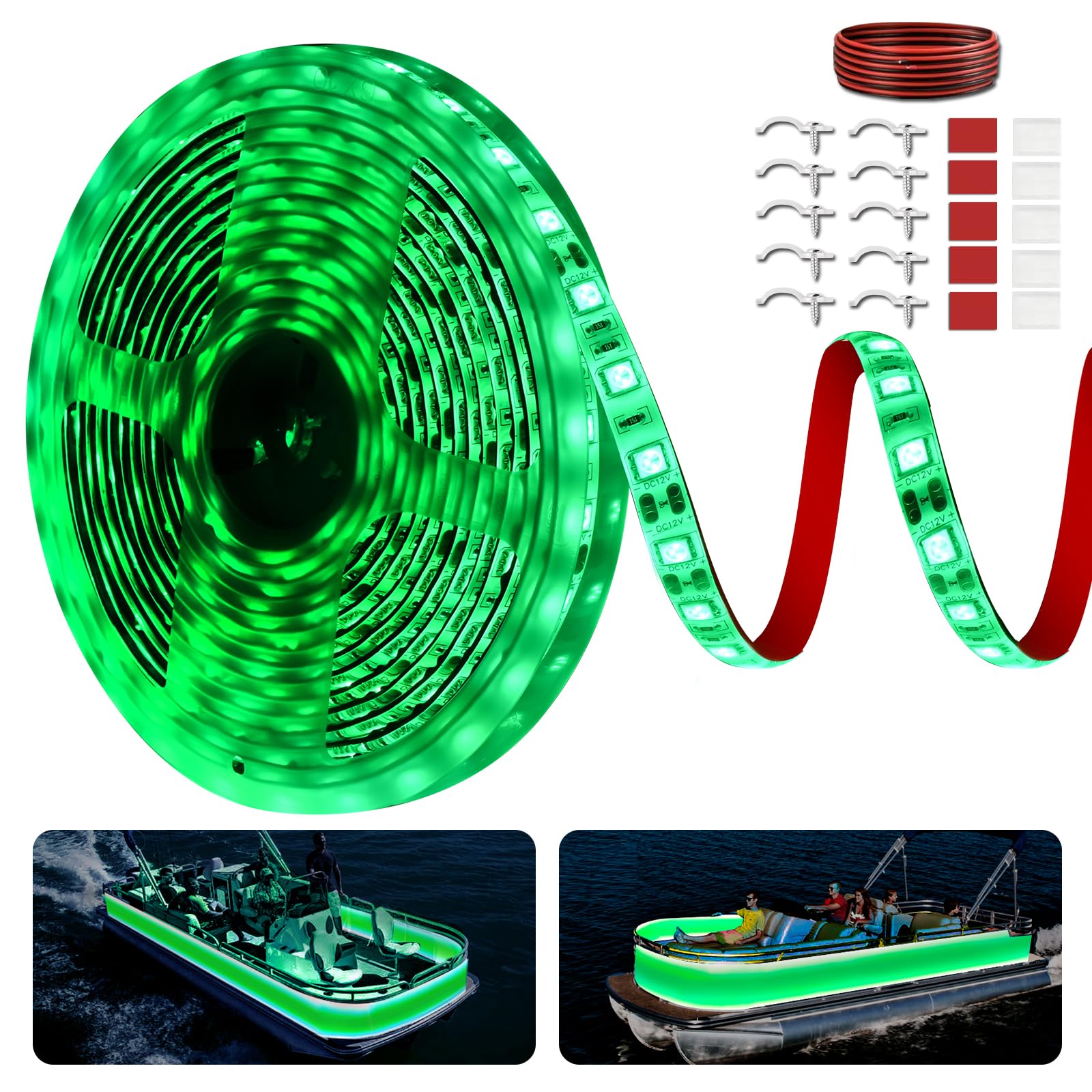 Waterproof 12V Marine LED Strip Lights for Boats - Green 16.4ft Boat Lighting for Night Fishing, Pontoon, Kayak, Jon Boats & Bass Boats | Perfect for Deck, Cabin & Underwater Illumination