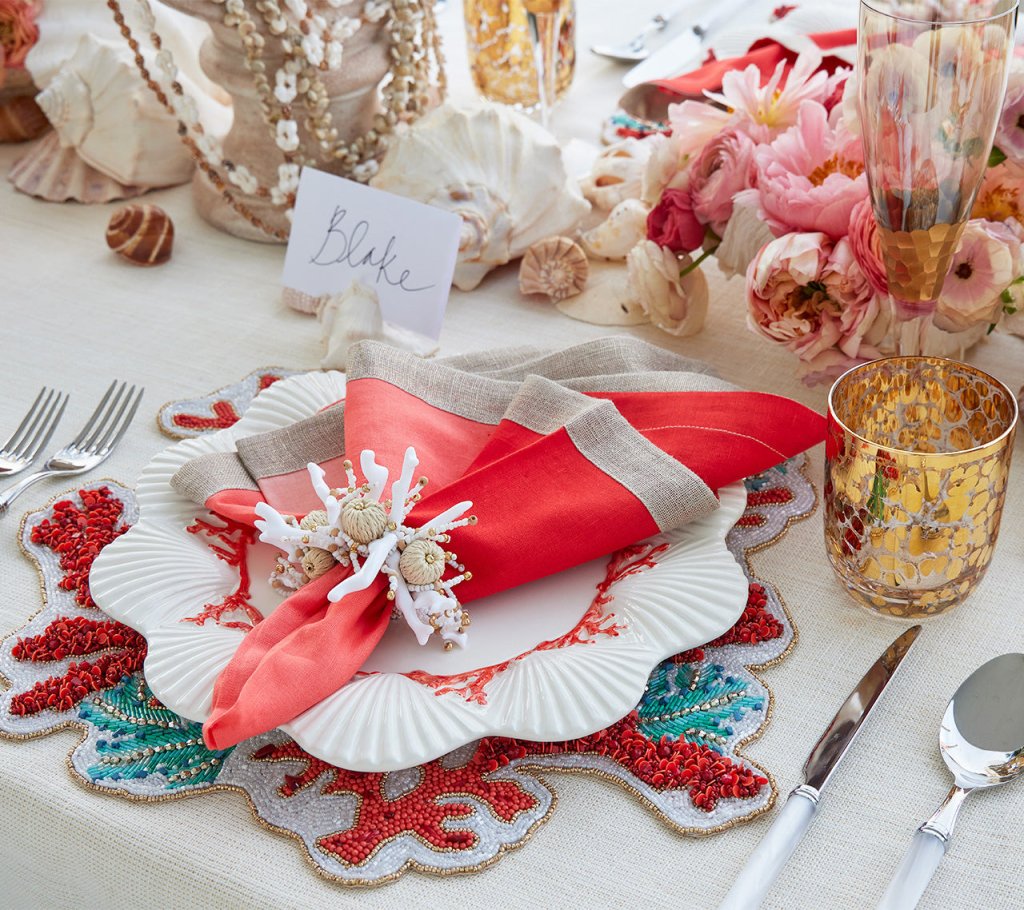 Coral & Turquoise Placemat Set of 2 - Waterproof Non-Slip Table Mats for Dining, Kitchen, and Outdoor Picnics