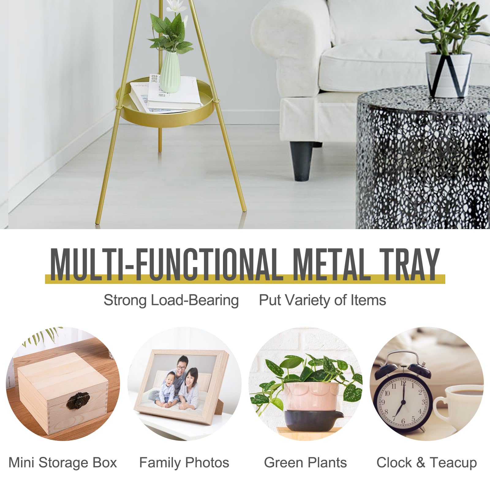 Airogym Metal Plant Stand - Indoor Outdoor Multifunctional Iron Flower Pot Rack - Modern Planter Display Shelf for Garden, Living Room, Balcony Decor (Golden) - Perfect for Home, Office & Patio Decorations