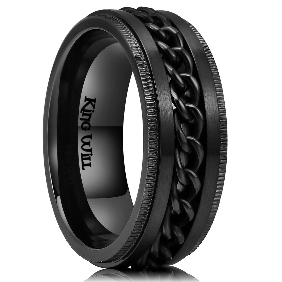 King Will 8mm Stainless Steel Spinner Ring for Men - Anxiety Relief Fidget Ring in Black, Blue, Silver & Gold | Stress Relief Jewelry for Office, Travel & Daily Wear