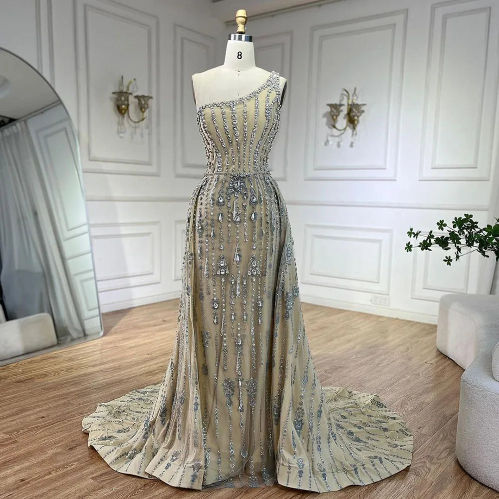 Luxury Beaded One Shoulder Mermaid Evening Dress for Women - Elegant Dubai Arabian Style Wedding Gown LA71538 | Perfect for Formal Events, Prom, Bridal Party & Special Occasions